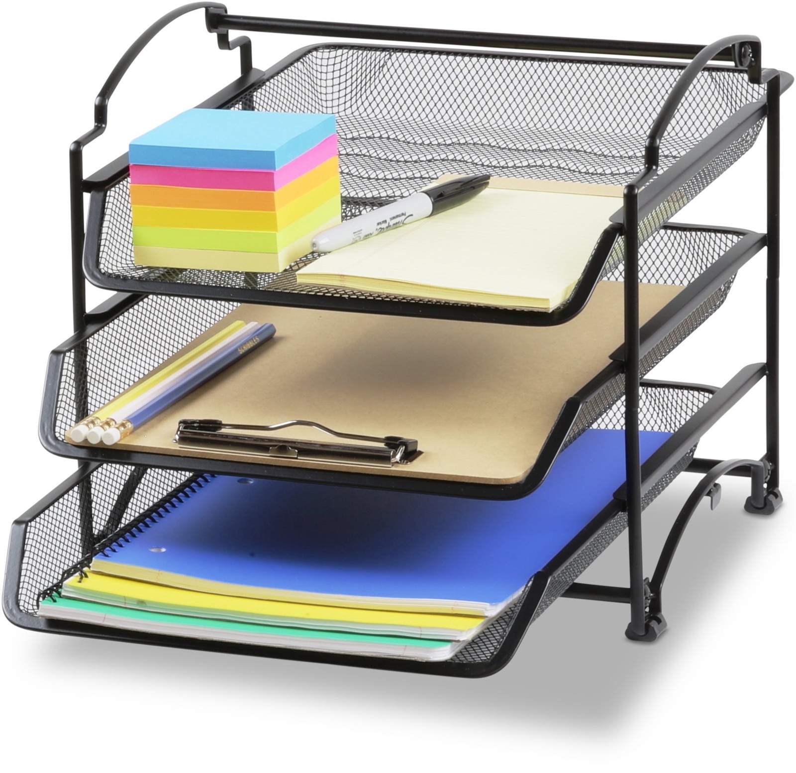 3-Tier Stackable and Sliding Desktop Document Letter Tray Organizer, Black
