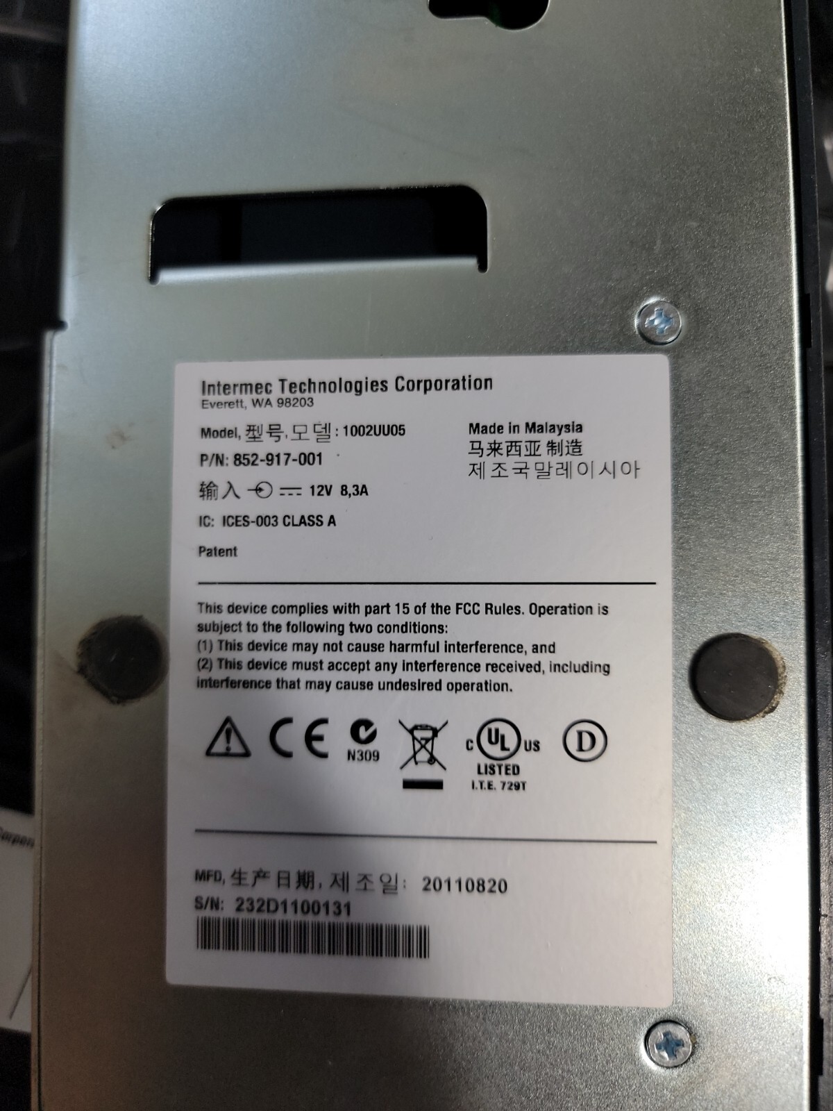 Intermec 852-916-002 Flex Dock Base 1002UU04 CK70 CK71