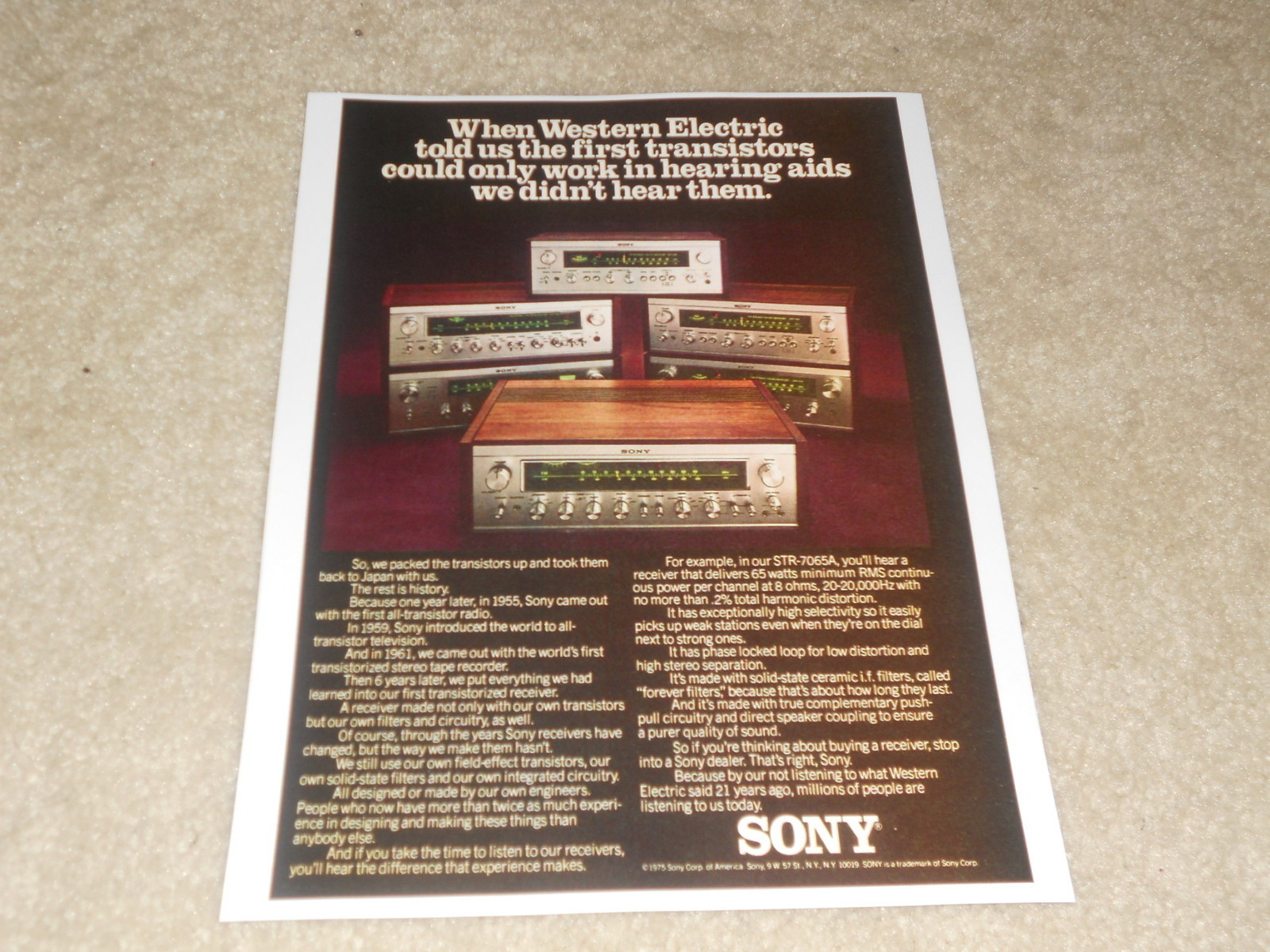Sony Receiver Ad, 1975, STR-7065A, 1 page, Article, Entire Receiver Line