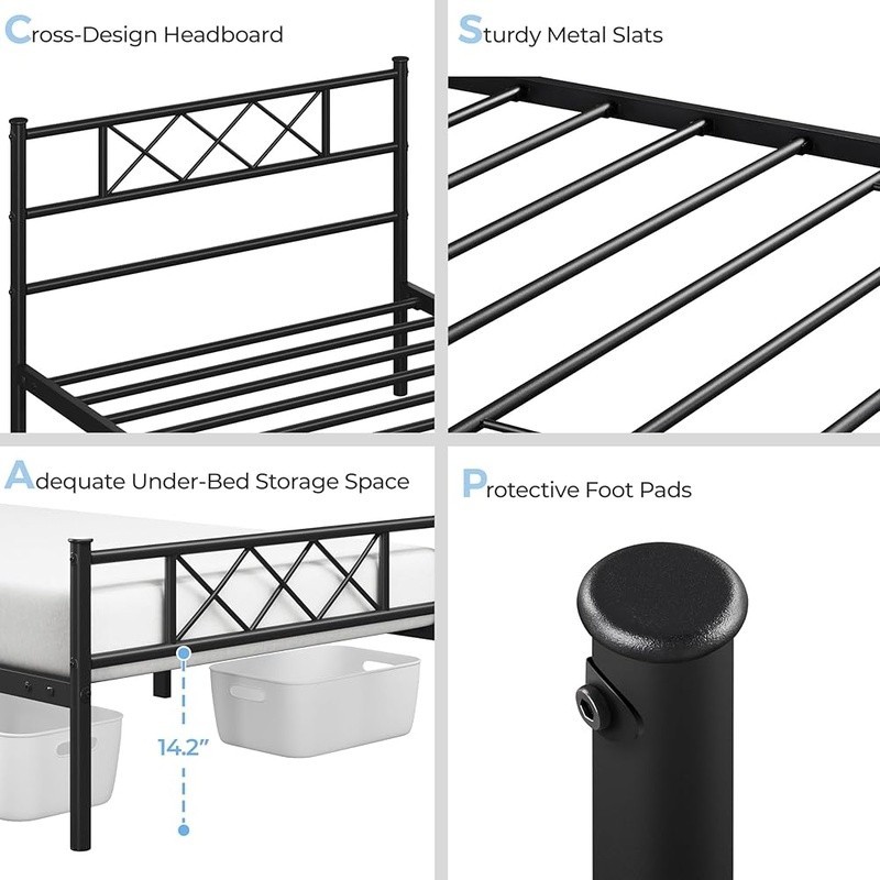 Twin XL Size Metal Platform Bed Frame with Simple Headboard Footboard