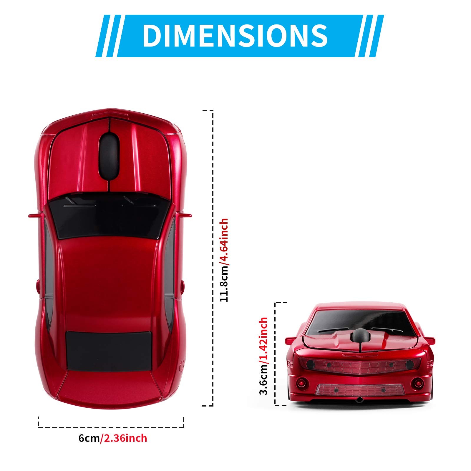Red Sports Car Shaped Wireless Mouse LED Headlights 1600 DPI Mac Computer
