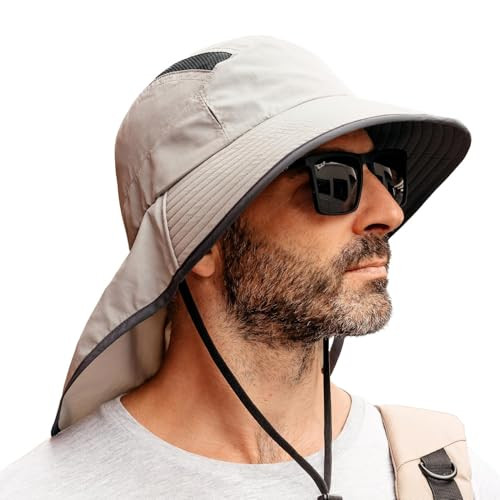 M/L/XL/XXL Unisex Mens Sun Hat with Neck Flap Large-X-Large Light Grey