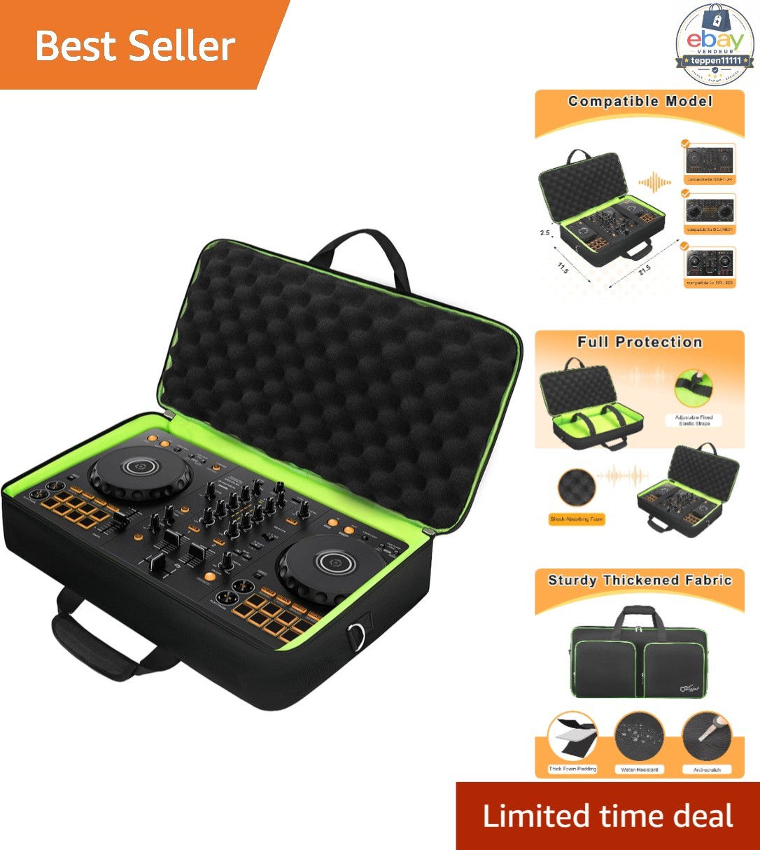 DJ Controller Case for DDJ 400 Padded Bag with 2 Front Pockets