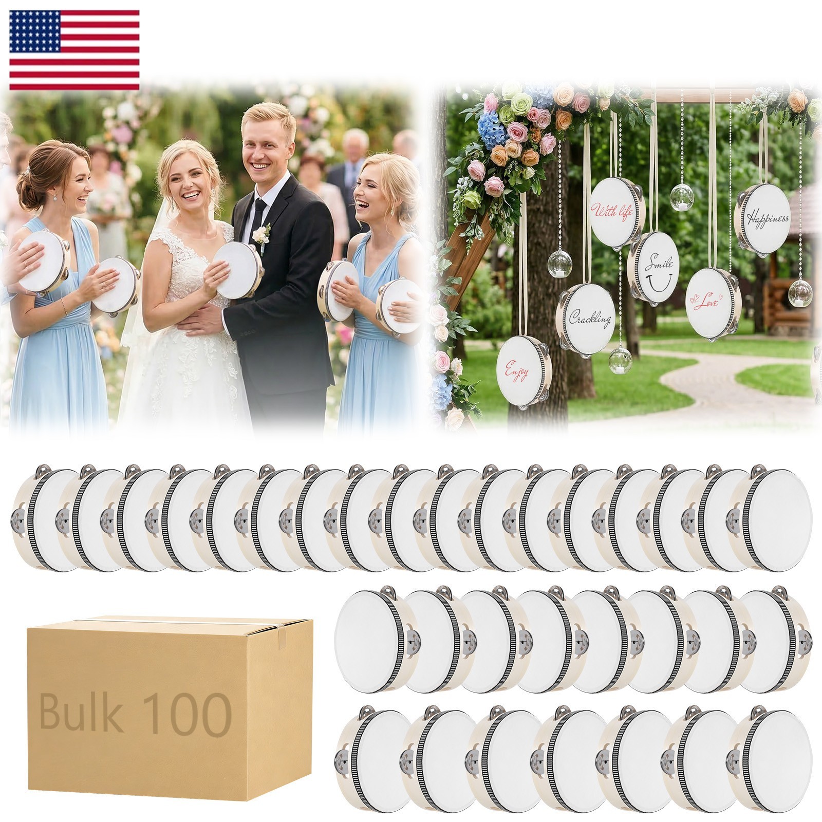 100 Pcs 6 Inch Adult Wedding Tambourines Drum Wooden Natural Handheld Drums Me..