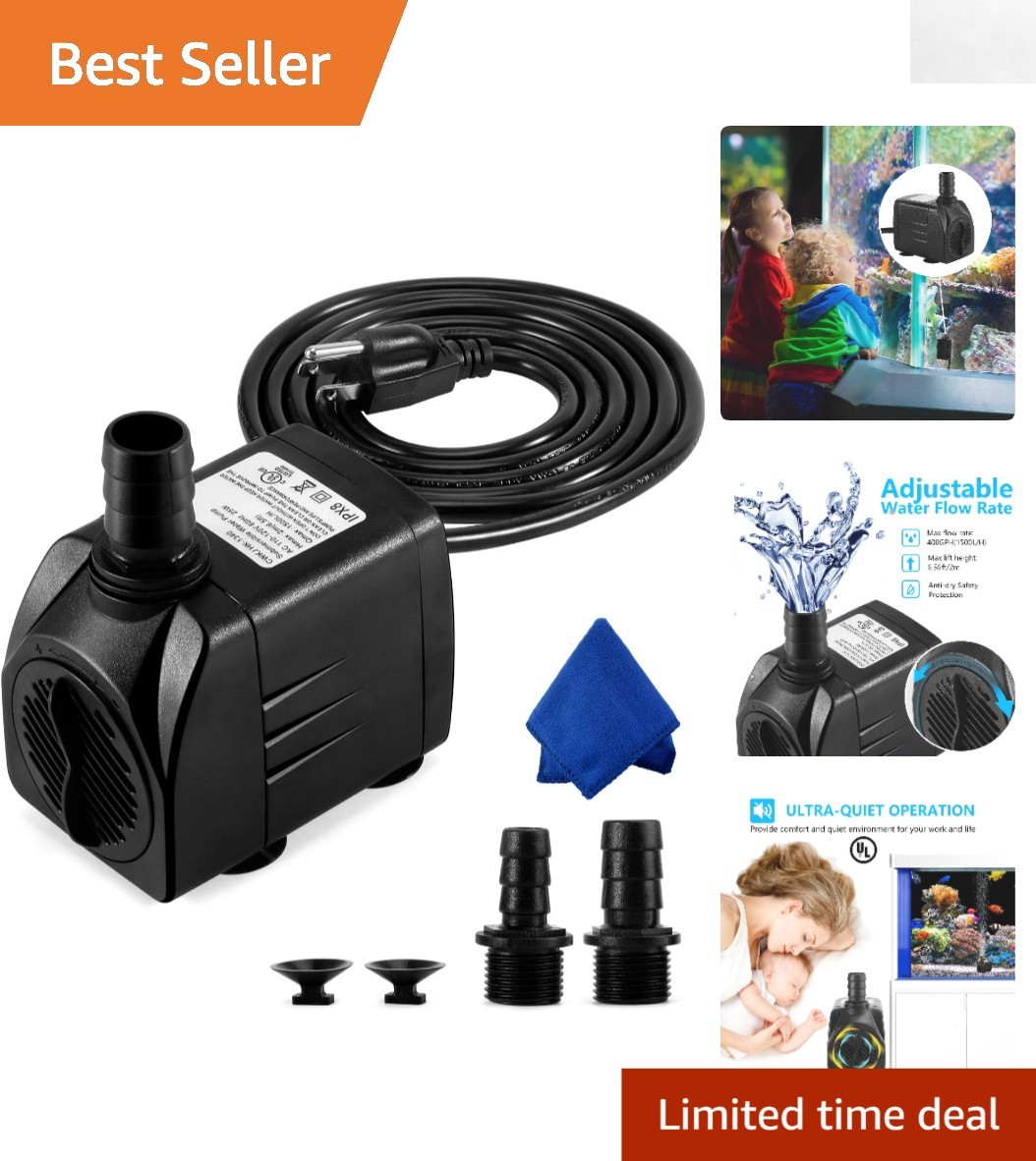 Versatile Submersible Water Pump 400GPH - Perfect for Aquariums and Fountains