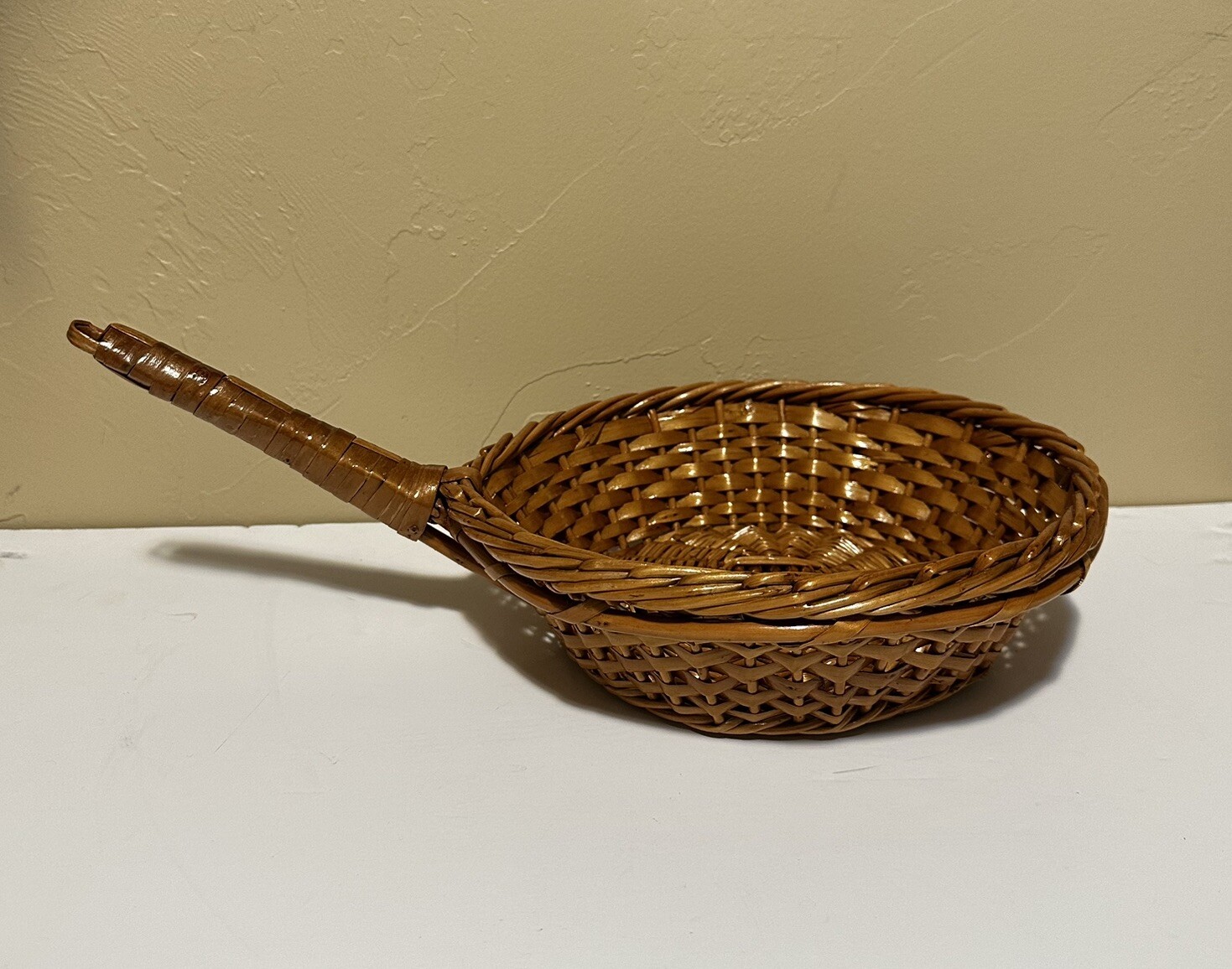 Vintage Small Weaved & Glazed Ladle Basket w/ Handle