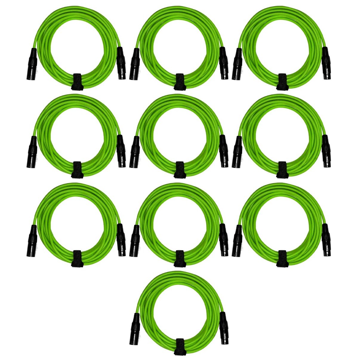 Professional 20' Green XLR Male to XLR Female Microphone Speaker Cables 10 Pack