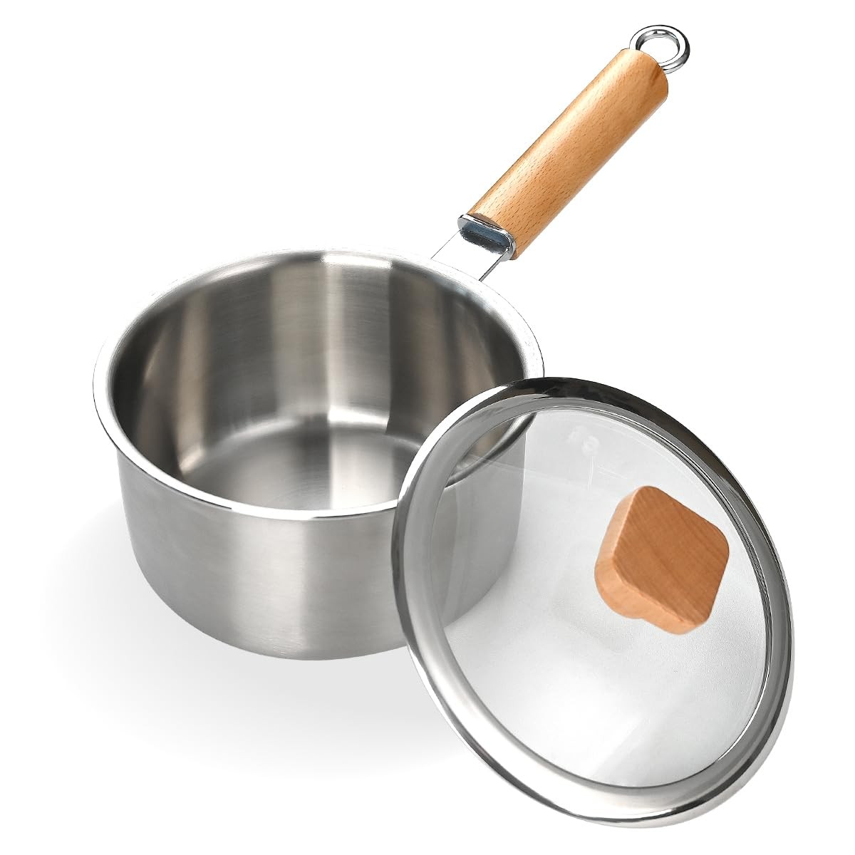 Amafox Stainless Steel Saucepan with Glass Lid, Uncoated 1.5 Quarts, Sliver