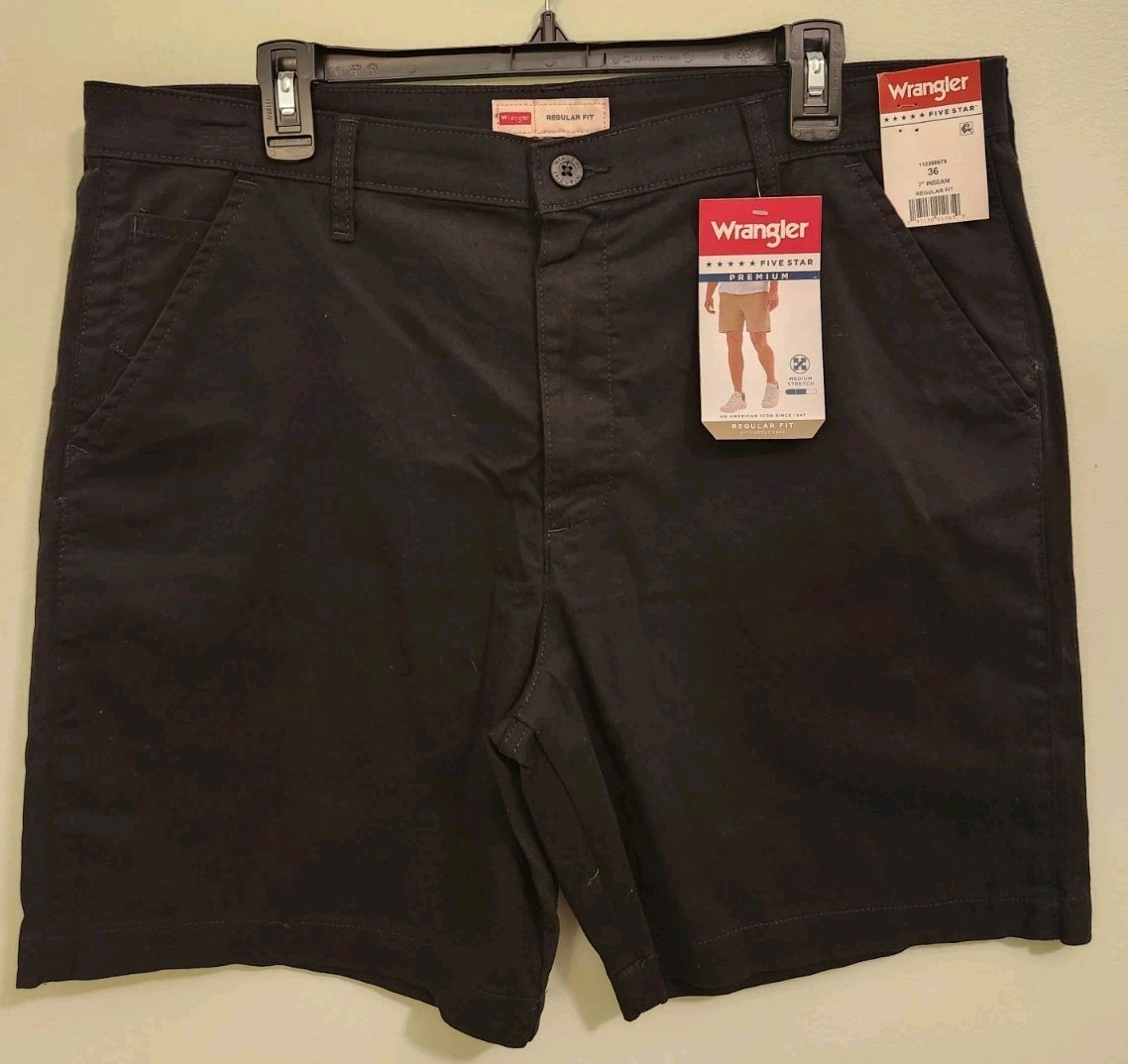 Wrangler Men's 36 Regular Fit Flat Front Shorts BLACK Above Knee 7" #10725