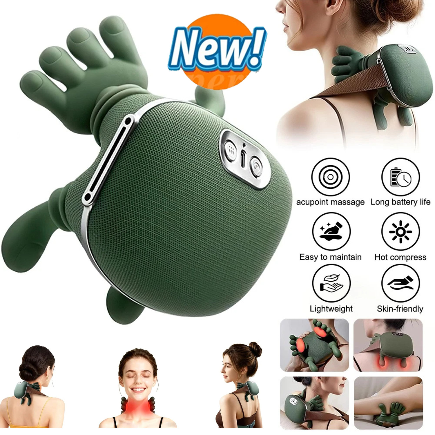 Electric Neck & Shoulder Massager with Heat Shiatsu 4D Kneading Pain Relief USA