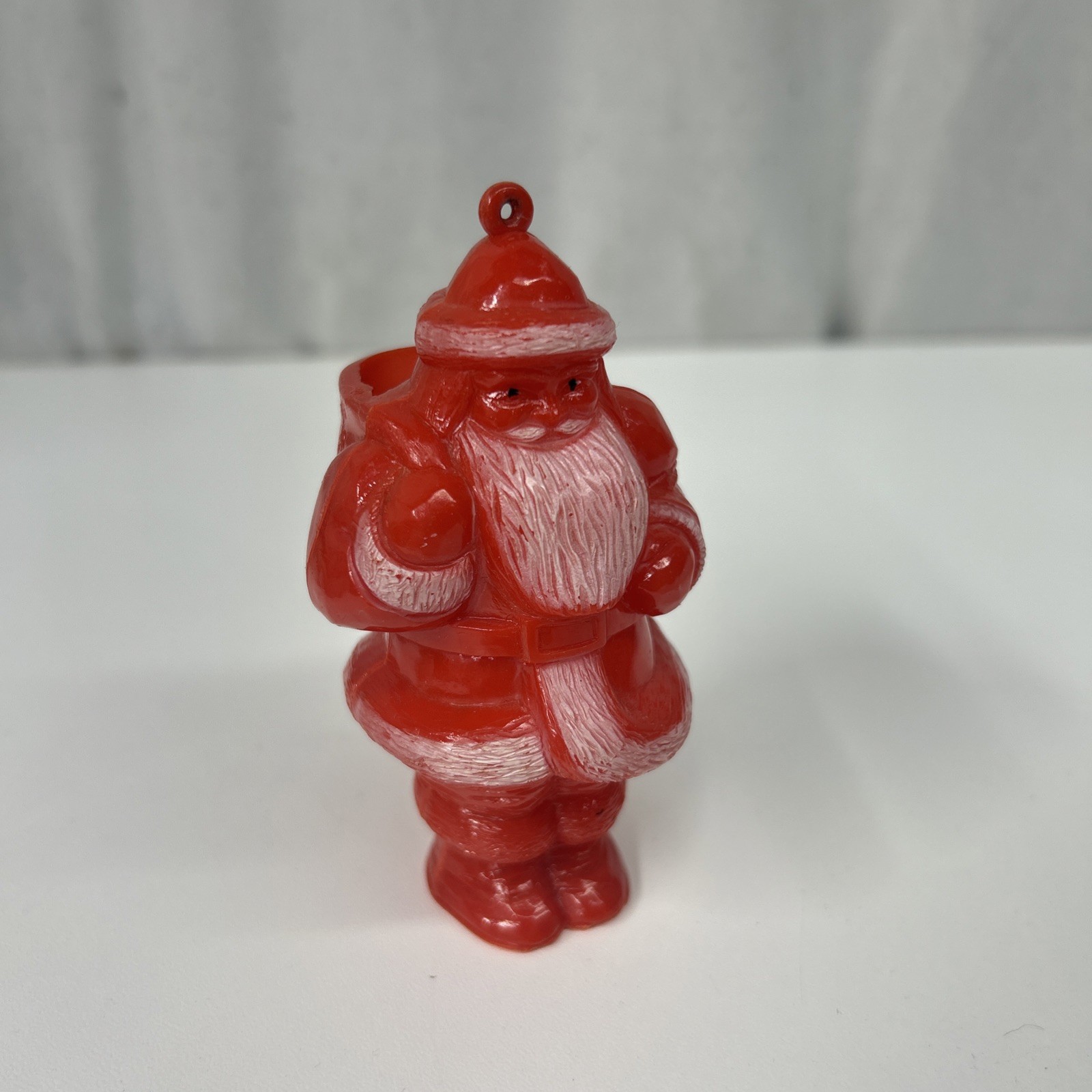 Vintage Mid Century Christmas Hard Plastic Santa Toy Sack Candy Container