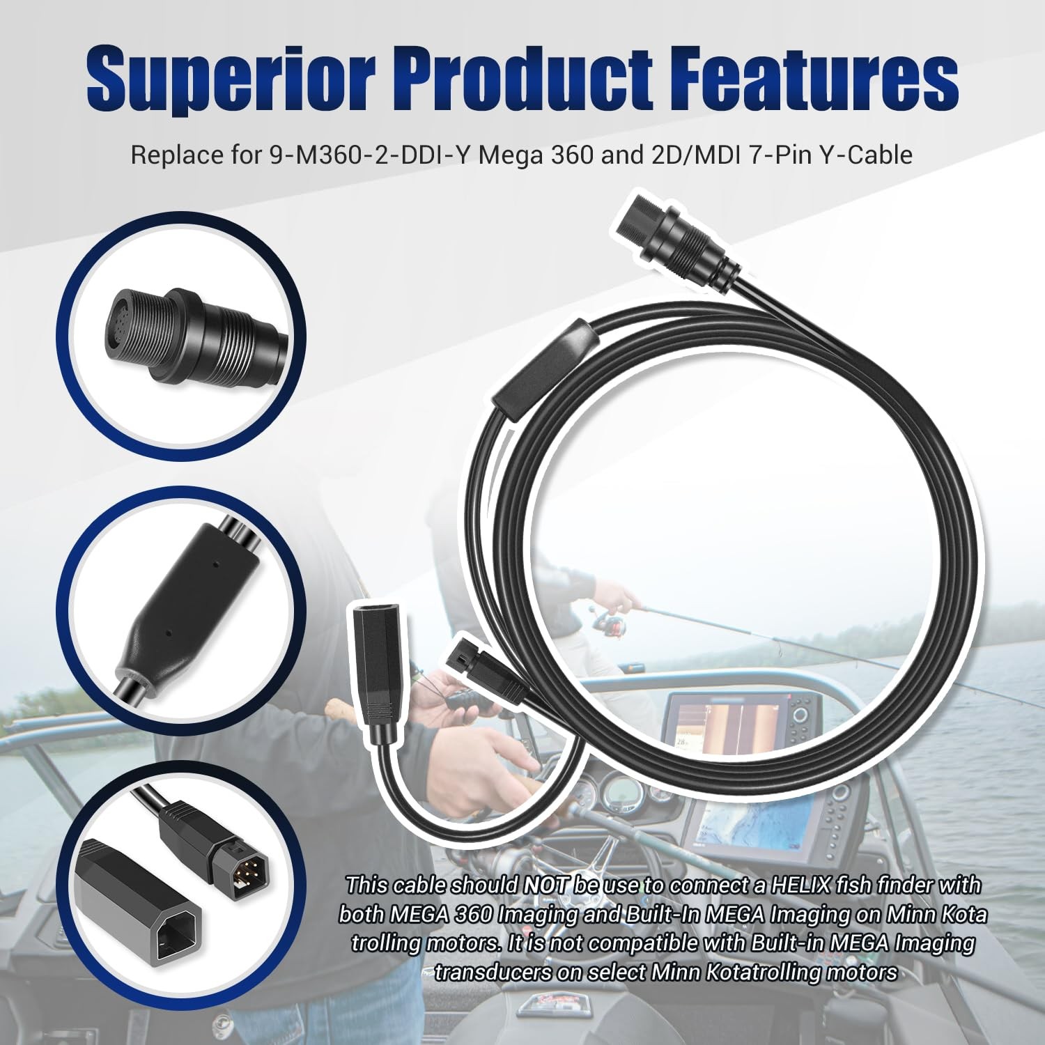 720107-1 Transducer Adapter Cable 10ft. Replace 9-M360-2-DDI-Y Mega 360 & 2D/MDI