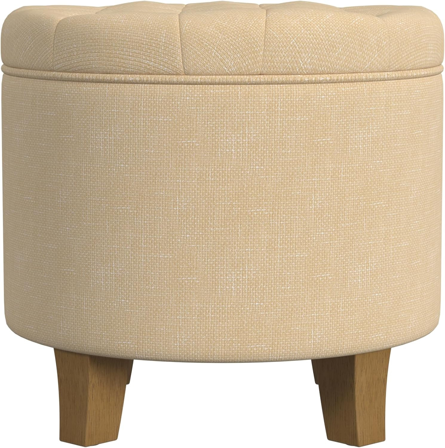 by Kinfine Fabric Upholstered round Storage Ottoman - Button Tufted Ottoman with