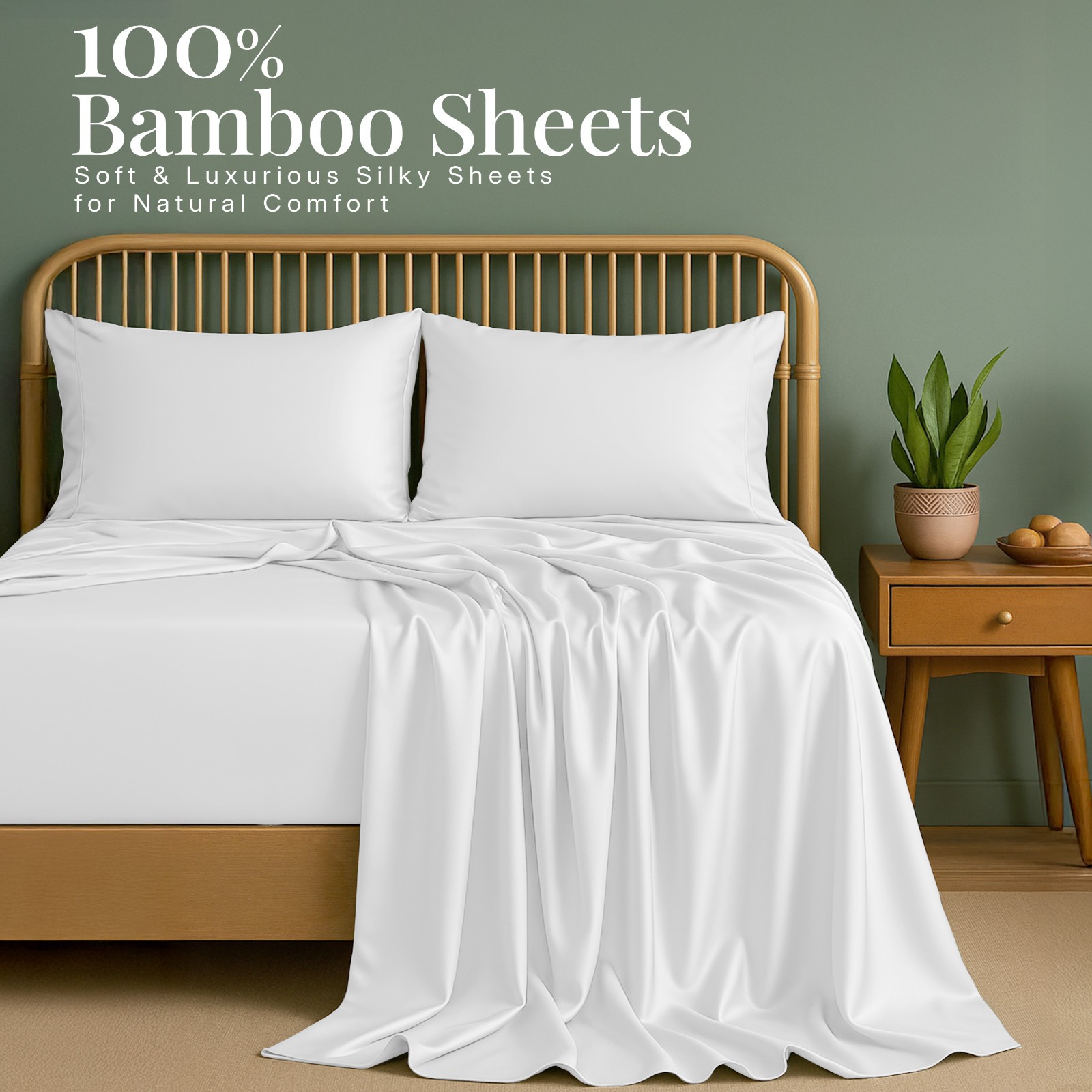 4PC 100% Bamboo Viscose Sheet Set Cooling Deep Pocket 16" Soft Luxury Bed Sheets
