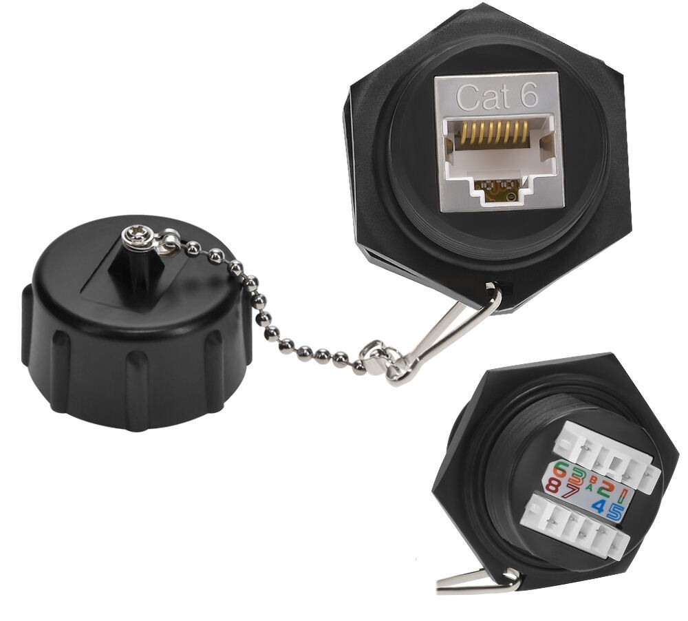 Cat6 RJ45 Shielded Ethernet Industrial Panel Mount Punch down Coupler w/Dust Cap