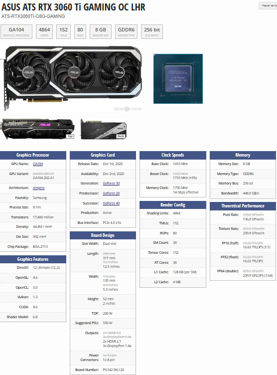 ASUS ATS RTX 3060 Ti Gaming OC LHR GPU