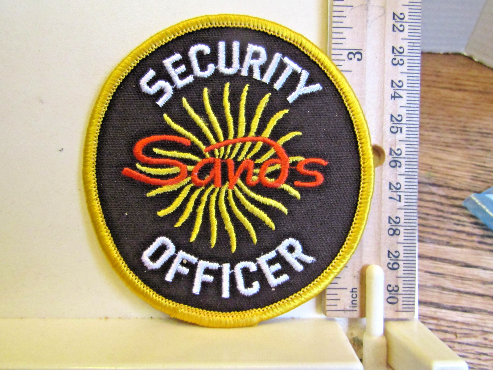Sands Security Officer casino NOS round 3.5" dark brown gold orange white Vegas