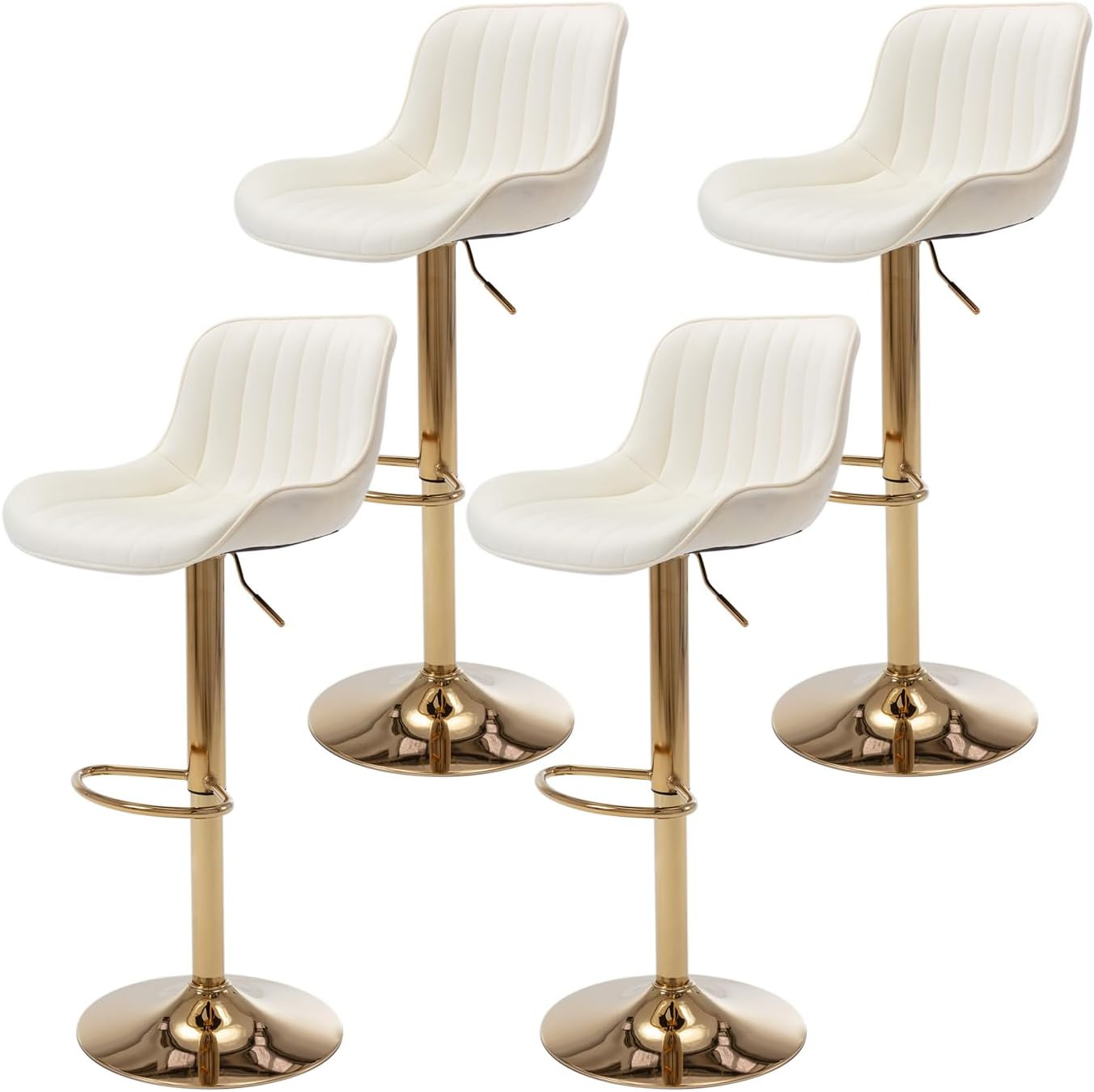 Velvet Bar Stools Set of 4 - Swivel Counter Height Barstools with Back & Adjusta