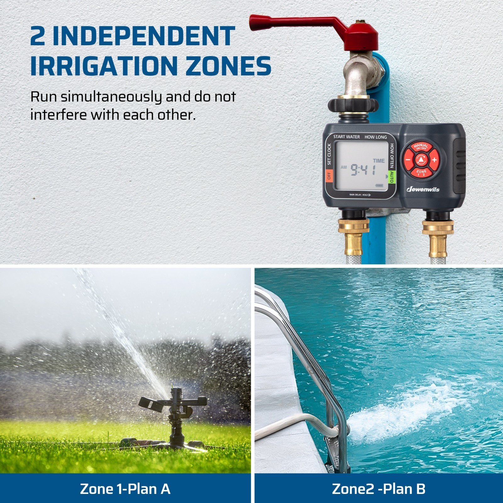 DEWENWILS 2-Zone Water Hose Timer – Programmable Sprinkler Timer with Rain Delay