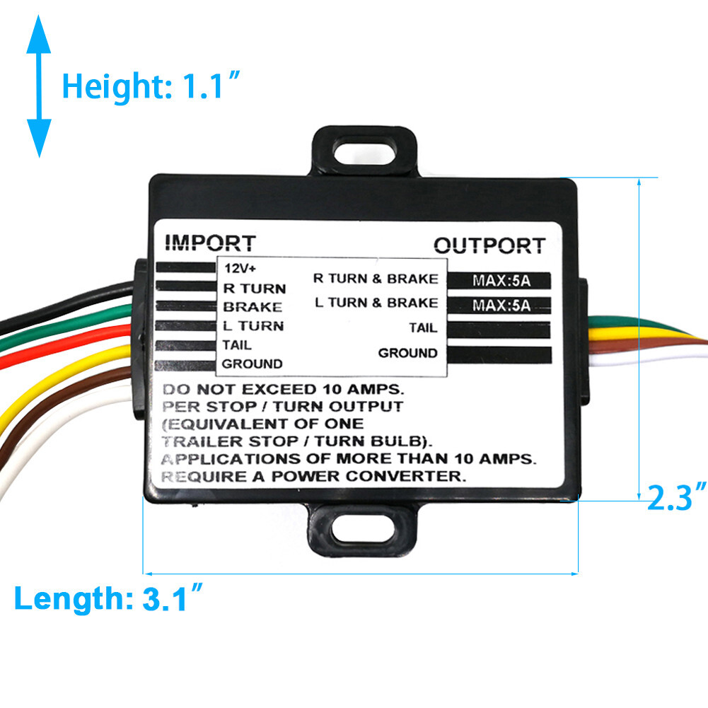 Powered 3 to 2 Wire Trailer Tail Light Converter with 4-Way Flat Wire Connector