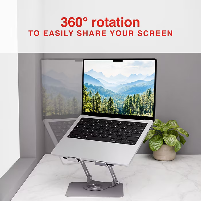 PrimeConnect Metal Laptop Stand Adjustable Foldable 360° Rotating Base.