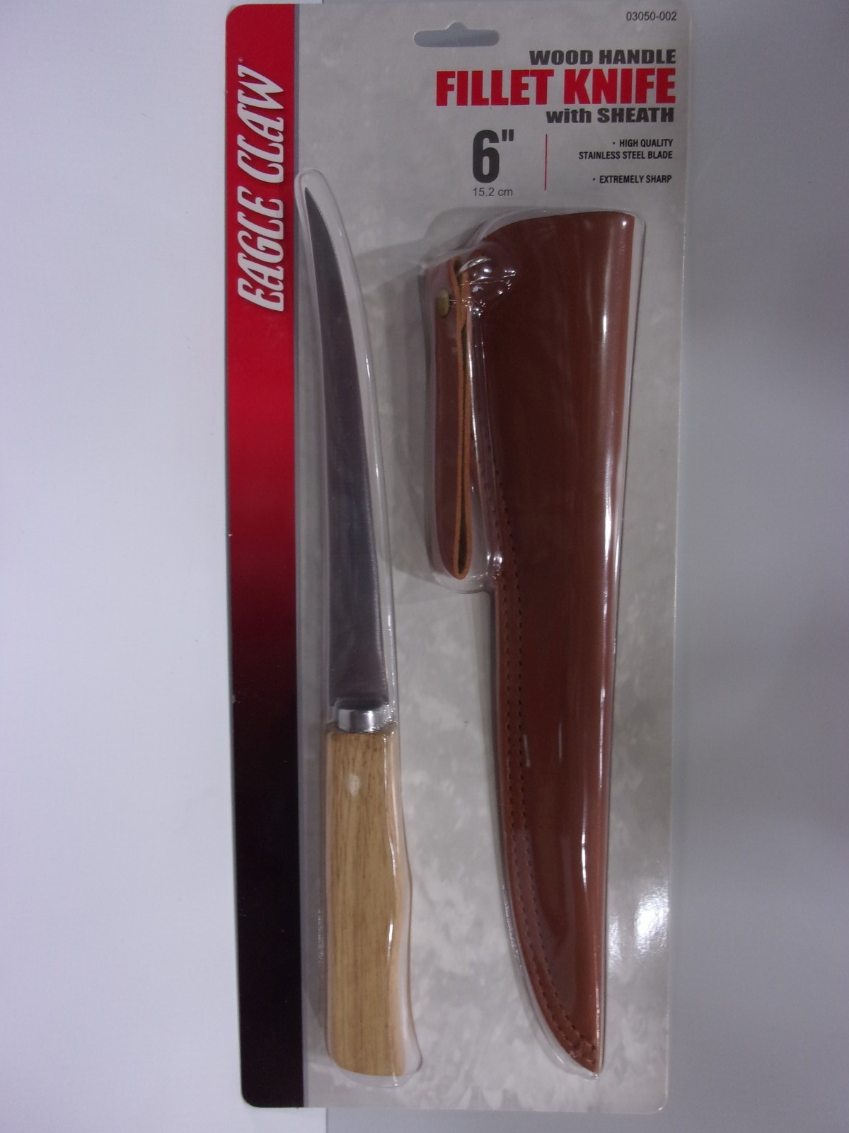 EAGLE CLAW wood handle Fillet Knife 6 inch with sheath NEW