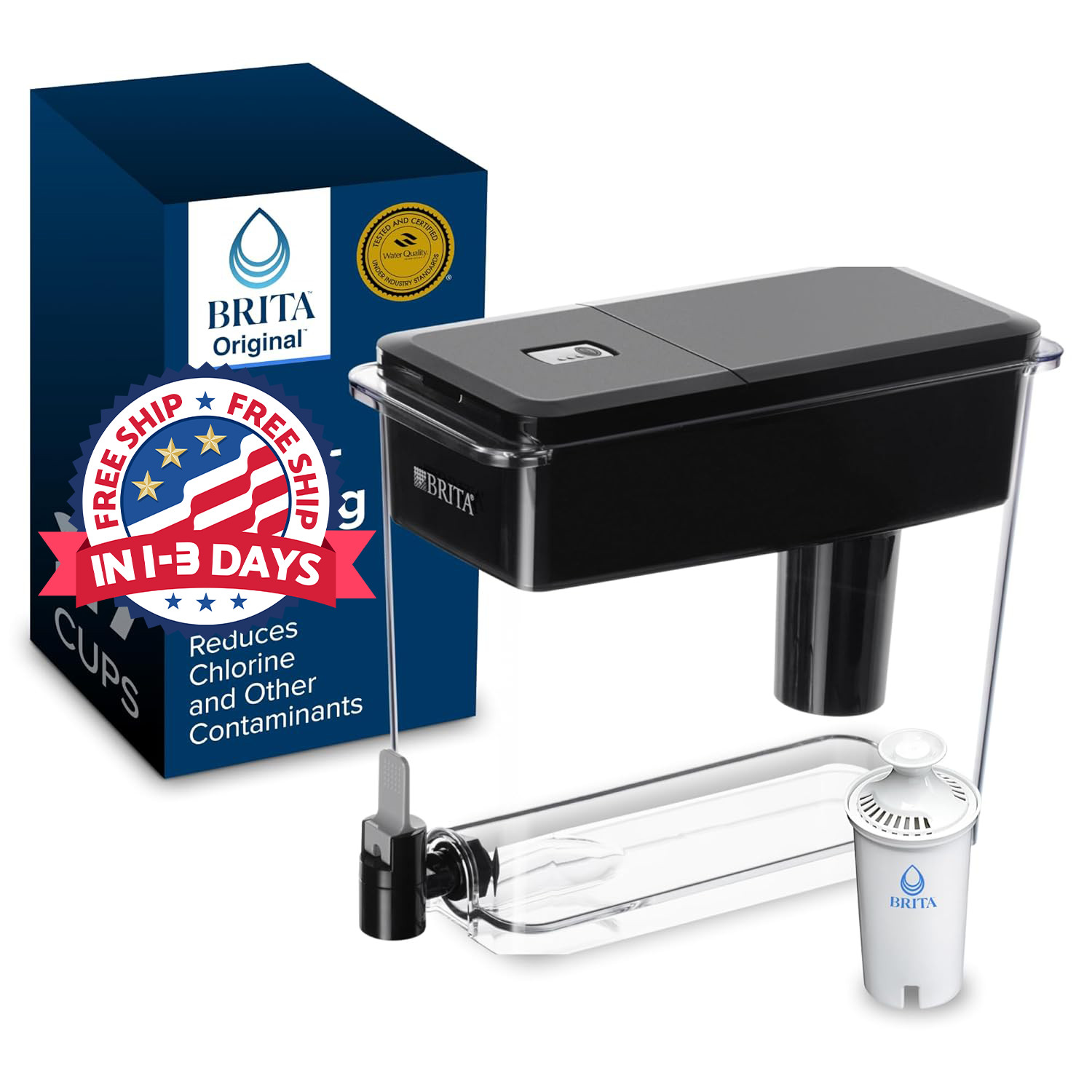 Dispensador de agua grande con filtro estándar, libre de BPA. Incluye 1 filtro.