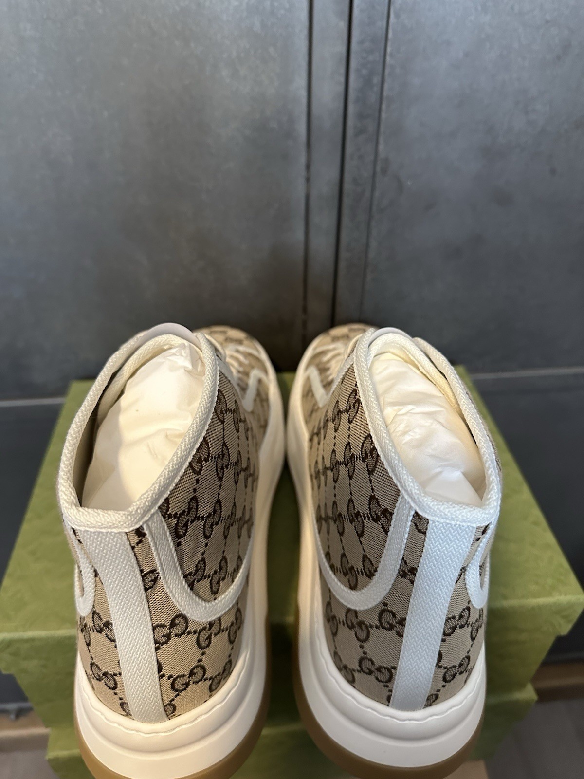 Gucci Mens Tennis 1977 High Top Brown GG Supreme Monogram Size 14.5UK/15.5US