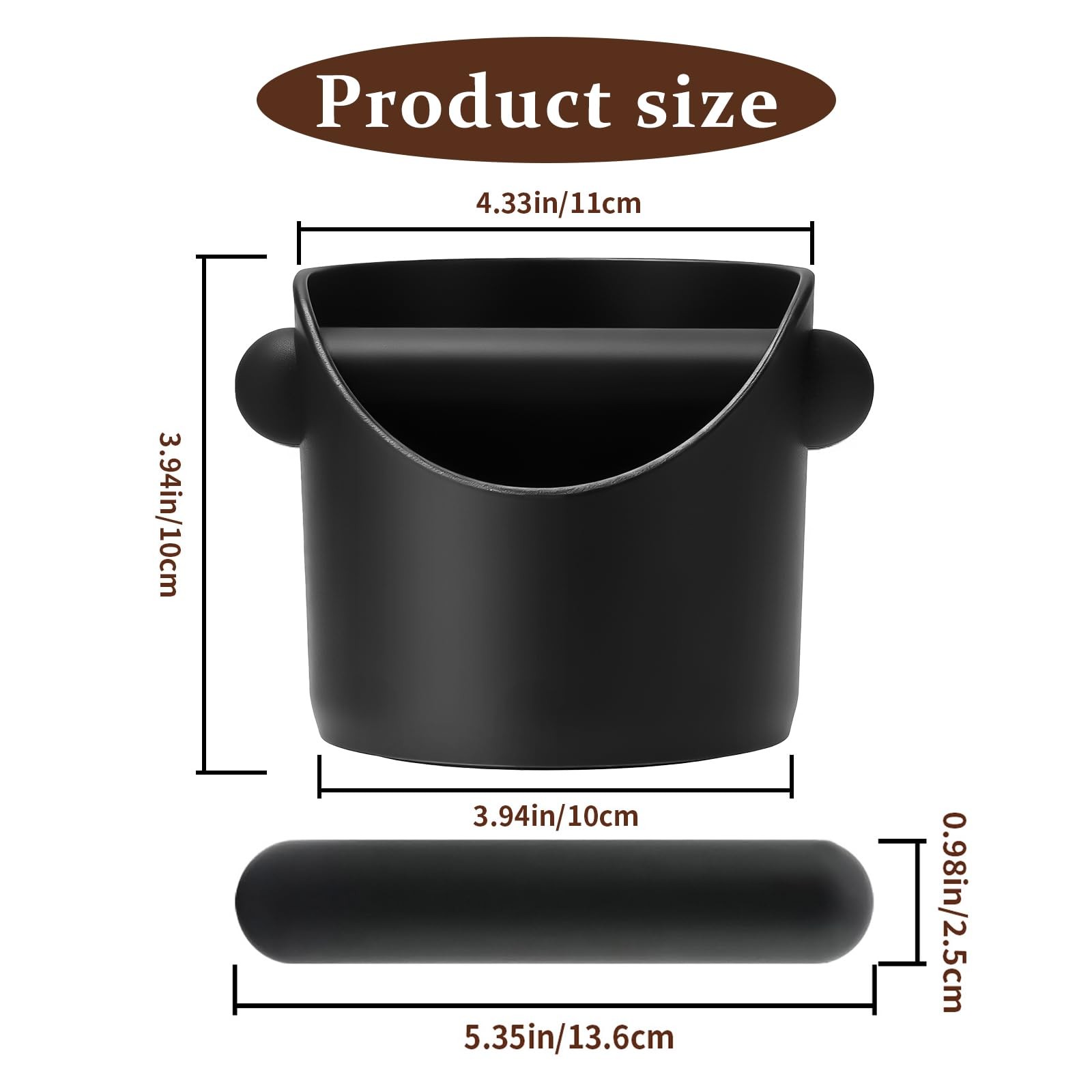 Black 4.3 Inch Small Espresso Knock Box Coffee Grounds Bin Removable Bar