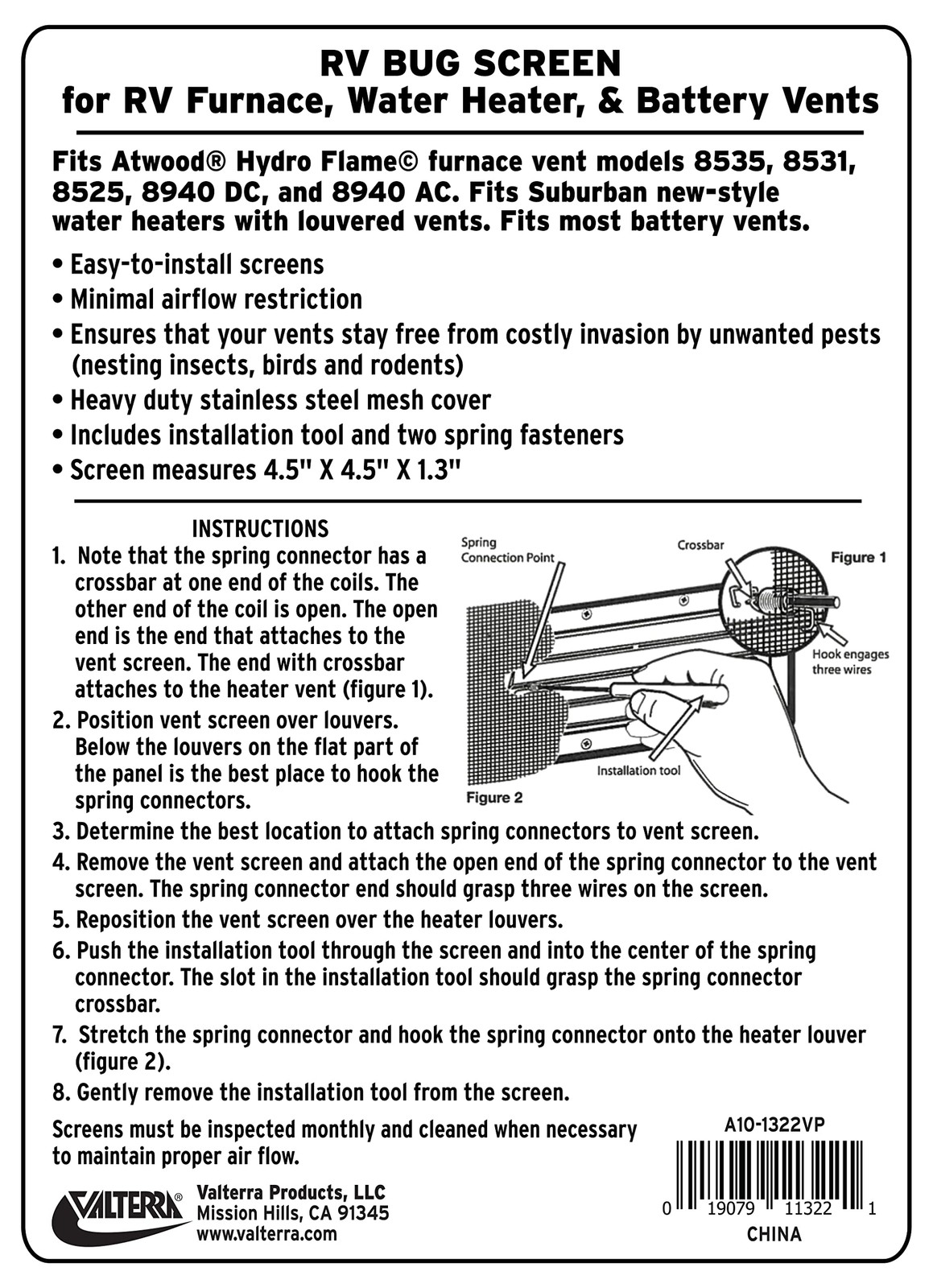 A101322VP Bug Screen RV Bug Vent Screen, 4.5″ X 4.5″ X 1.3″,1 Pack