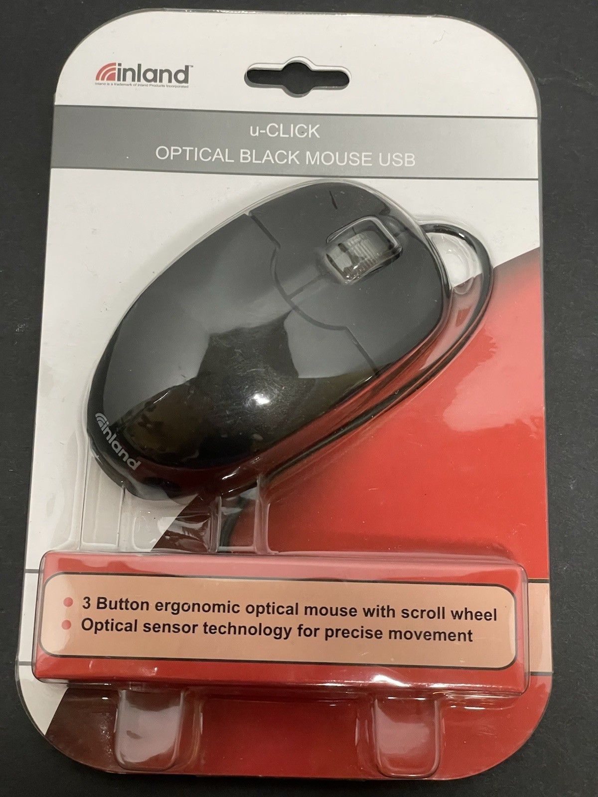 NEW SEALED Inland Navigate Optical Wired Mouse USB Black 07233