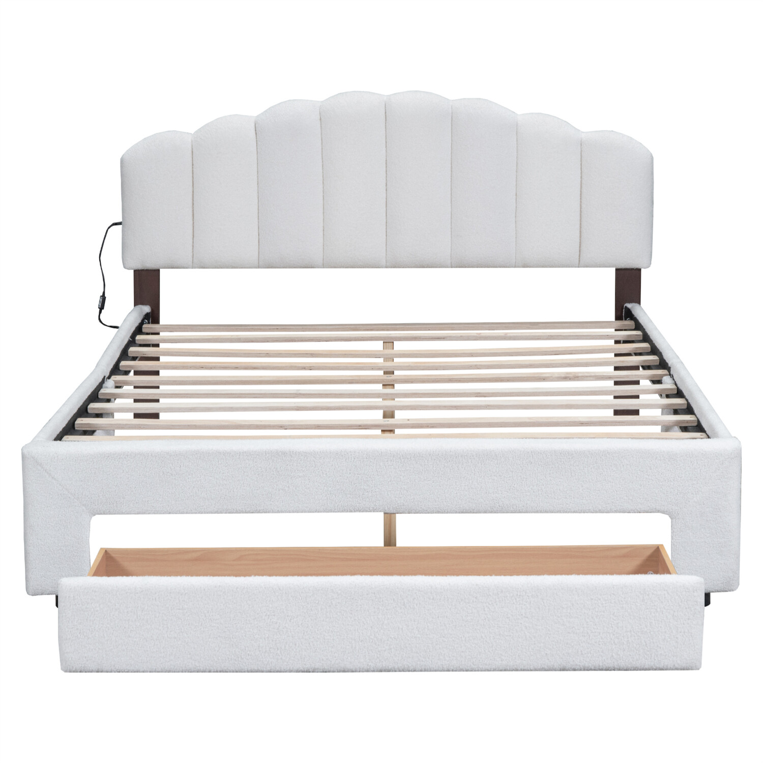 Queen Size Bed Frame Upholstered Platform Bed with Drawers White/Beige/Gray US