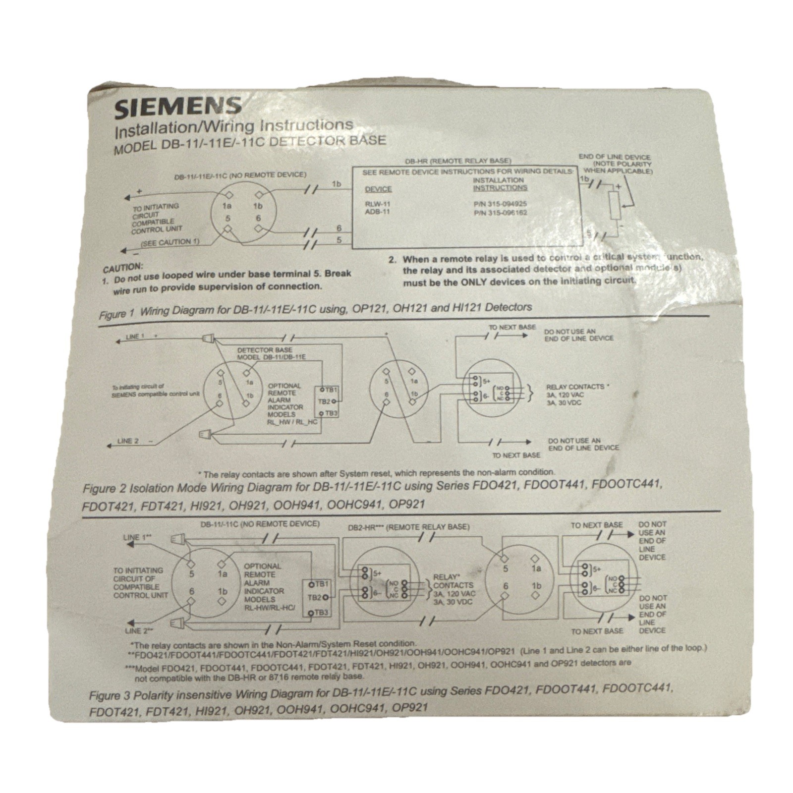 SIEMENS SMOKE DETECTOR BASE WHITE, DB-11/-11E-11C 500-094151 New E27