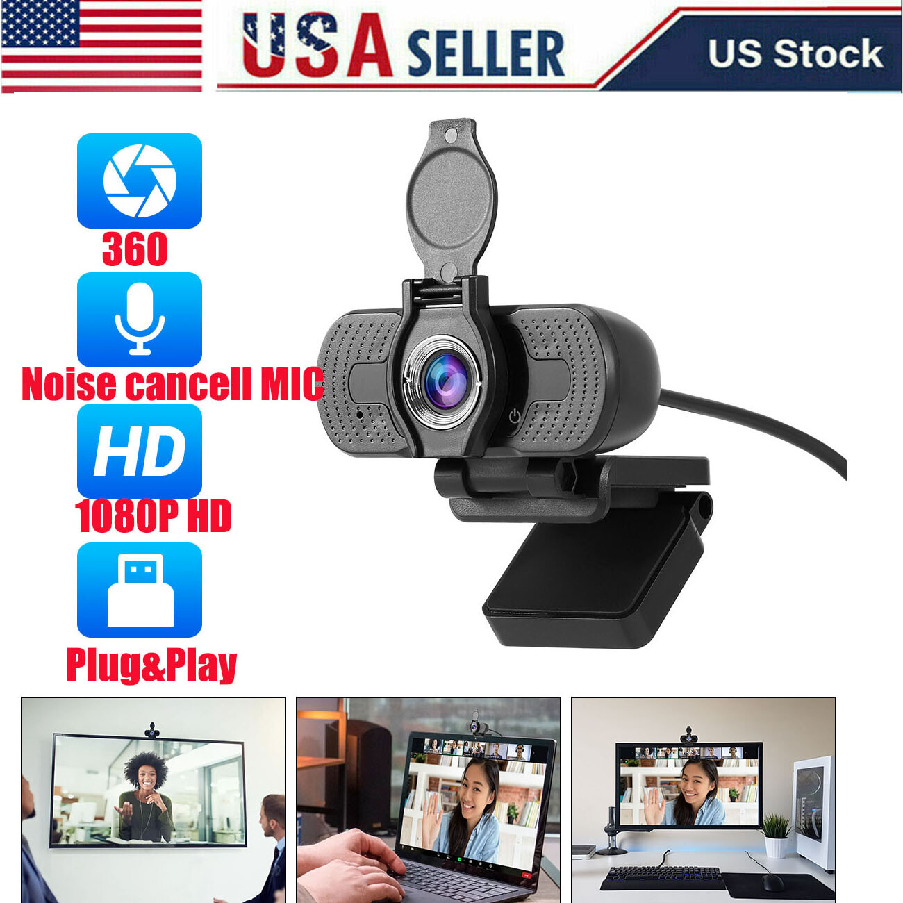 Full HD 1080P USB Webcam for PC Desktop & Laptop Web Camera with Microphone/FHD