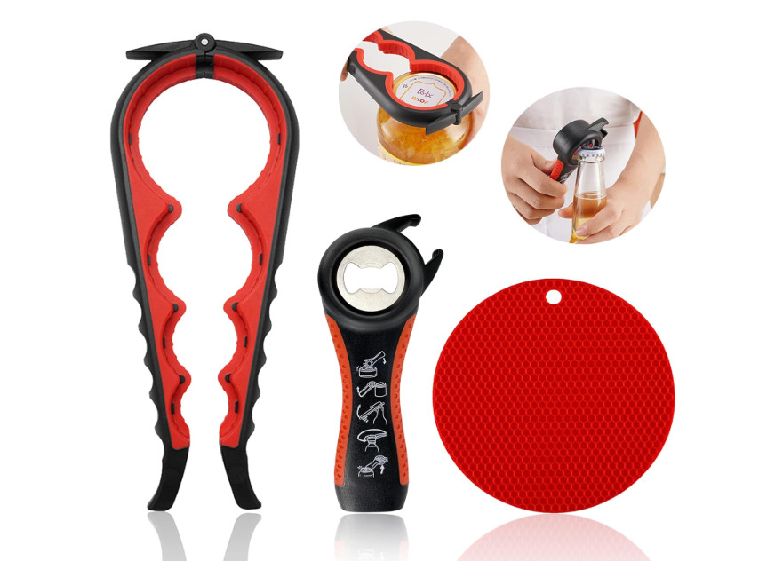 Jar Opener for Weak Hands, Seniors with Arthritis, 5 in 1 Multi Function Bottle