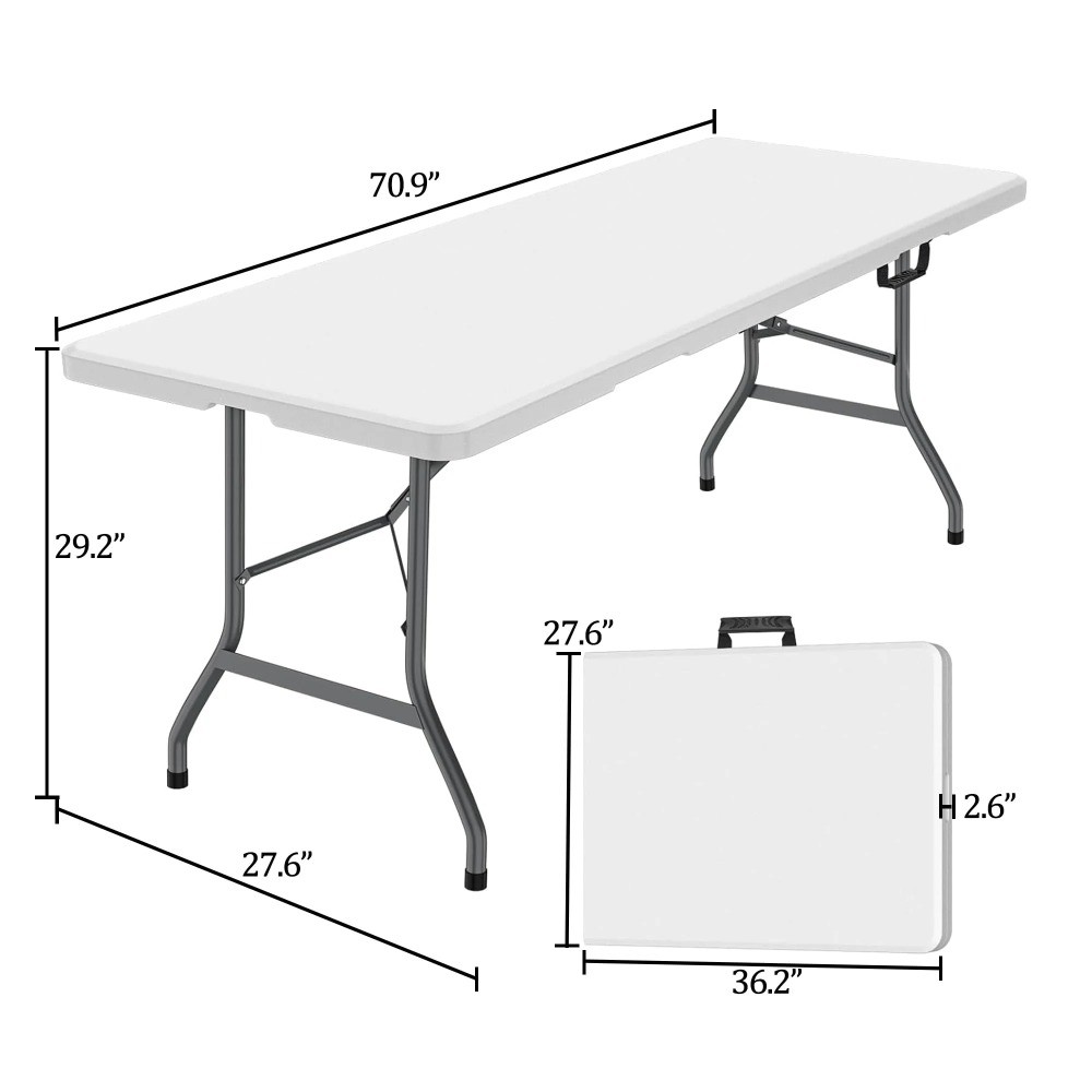 6 Foot Folding Table,Fold-in-Half Plastic Table