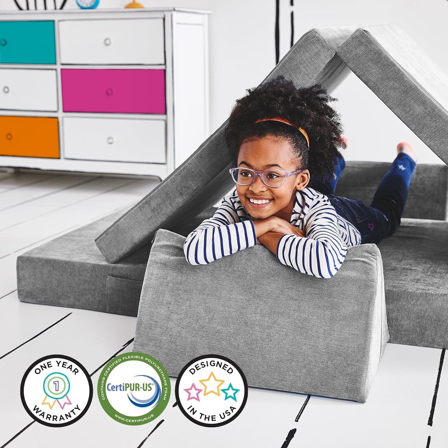 Durable 4-Piece Kids Play Couch in Mountain Gray - Transform Into Adventure
