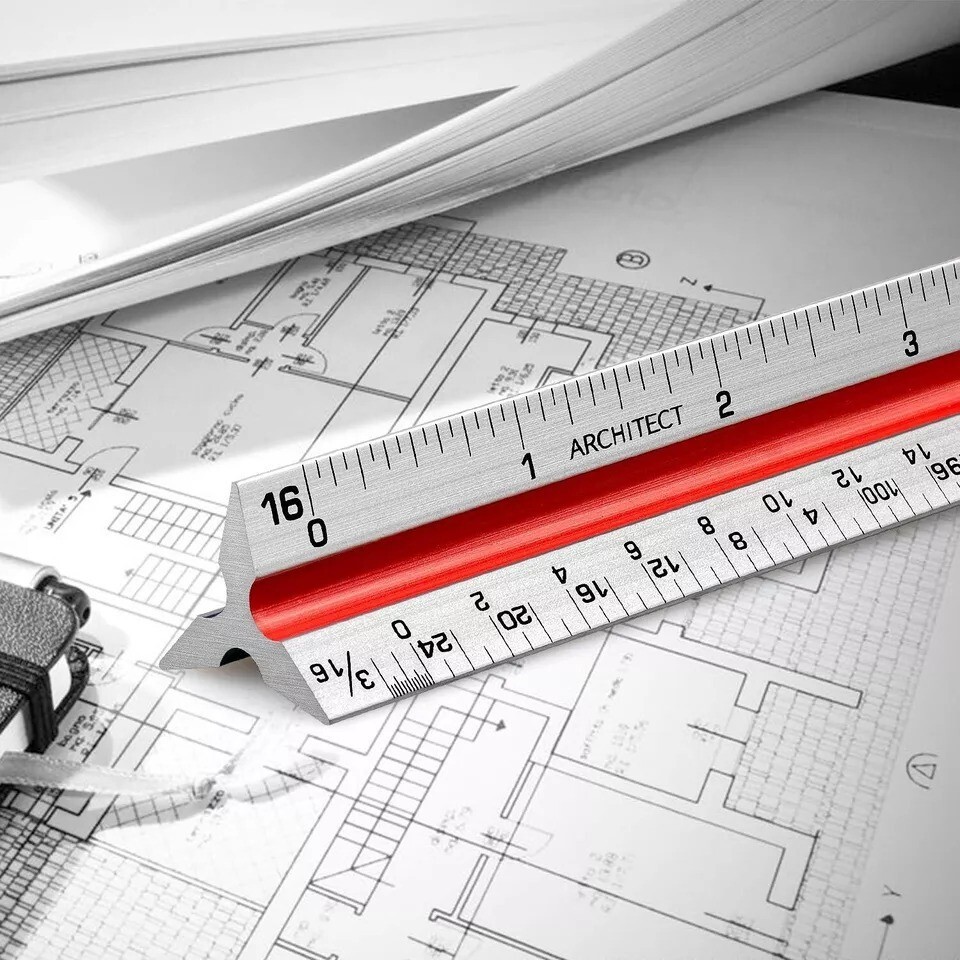 12" Architectural Scale Ruler Aluminum Architect Scale Triangular Scale Ruler