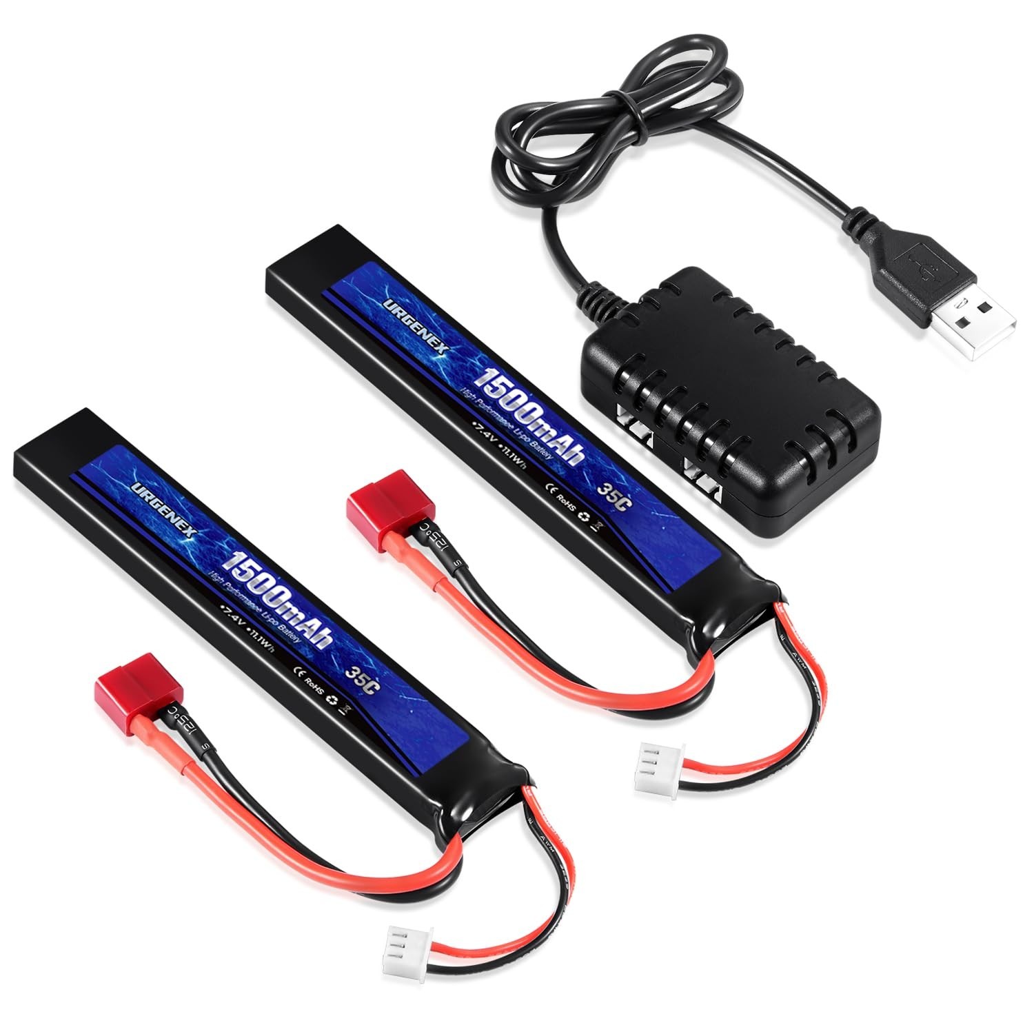 Airsoft Battery 7.4V 1500mAh 35C High Discharge Rate Lipo Battery Pack with D...