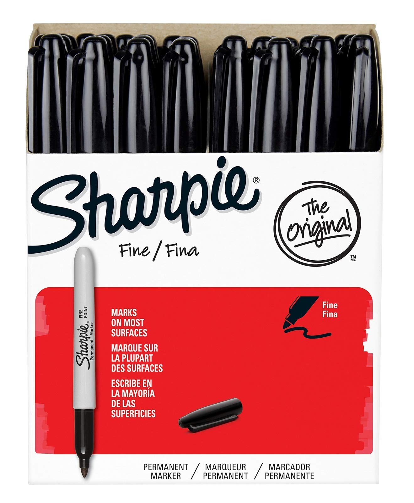 Permanent Marker Fine Point, Black with Sharpie Quick Drying/Waterproof - 36