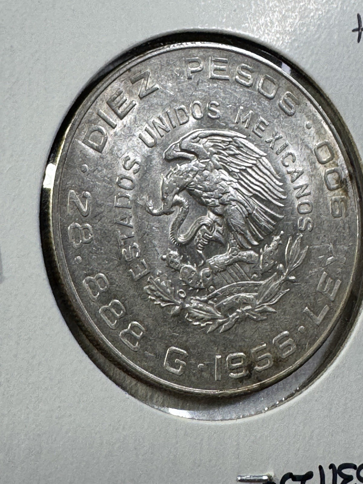 1956 Mexico 10 Pesos Large Silver Coin Cleaned