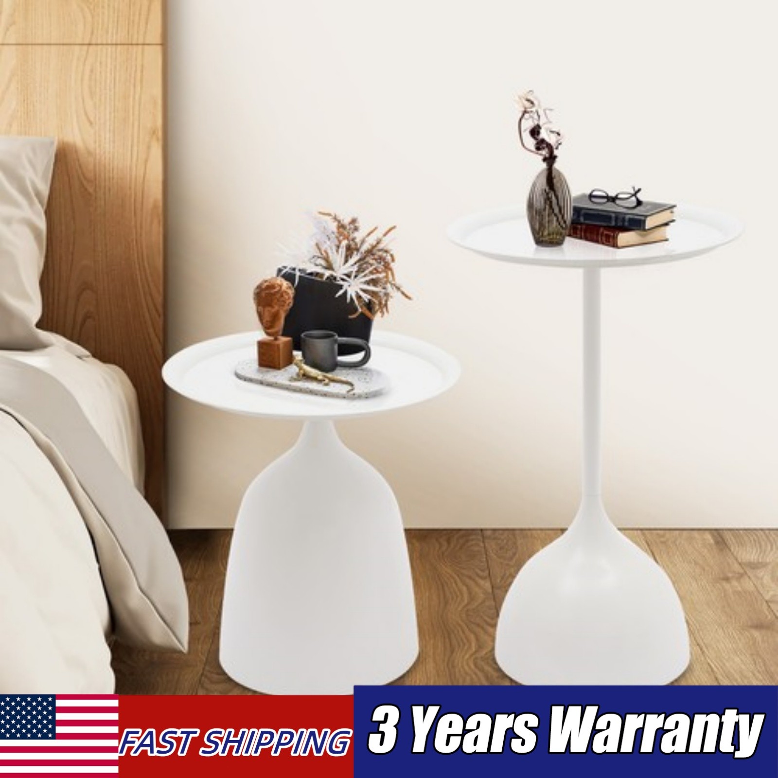 Set of 2 Side Tables Nesting Tables Round Side Table Set End Table Set White USA