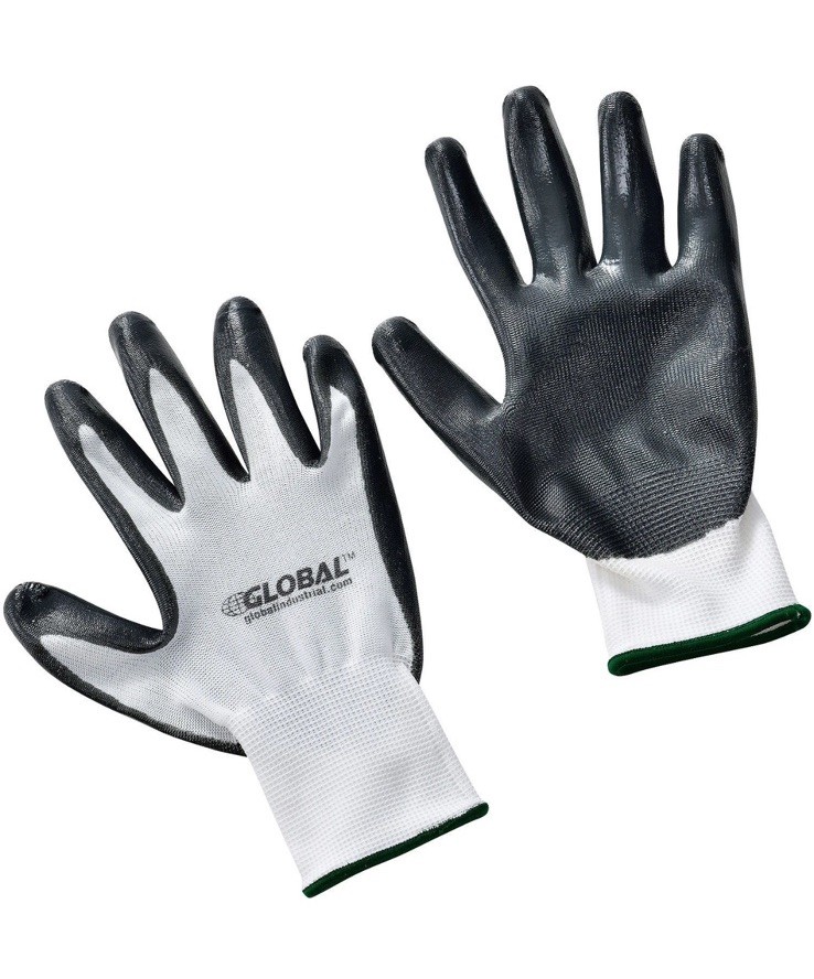 Flat Nitrile Coated Gloves White/Gray Medium Lot of 12