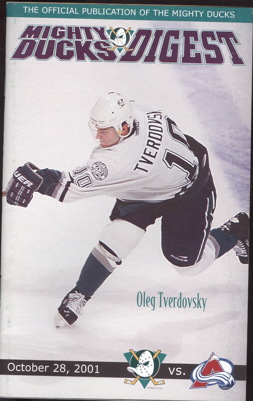 2001 Anaheim Mighty Ducks vs Colorado Avalanche Program Oleg Tverdovsky on Cover