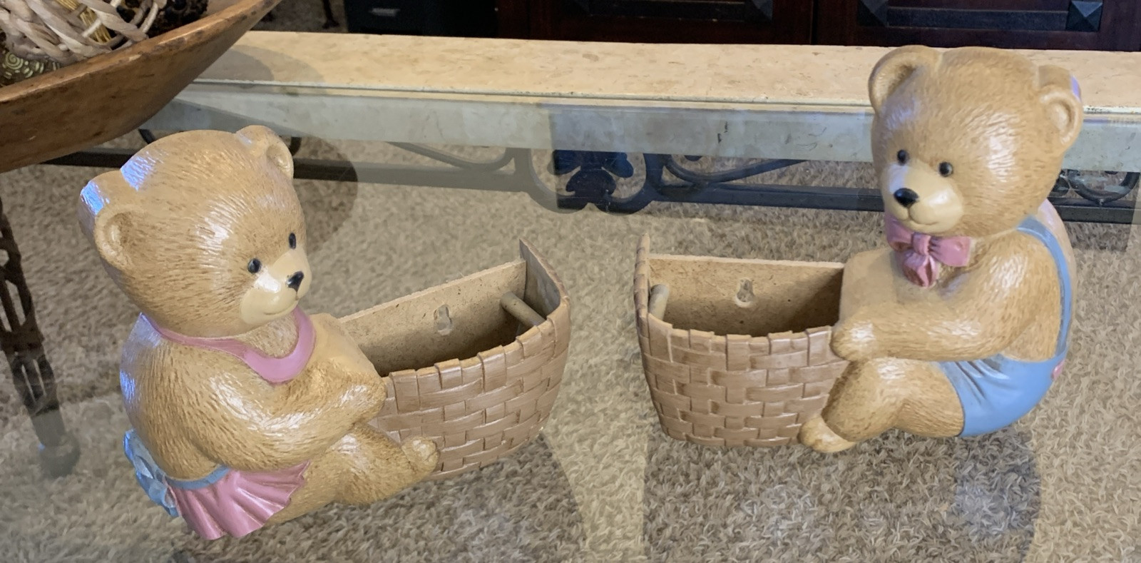 Burwood 1979 Boy Girl Bear Tan Plastic Wall Hanging Planters Nursery Granny Core