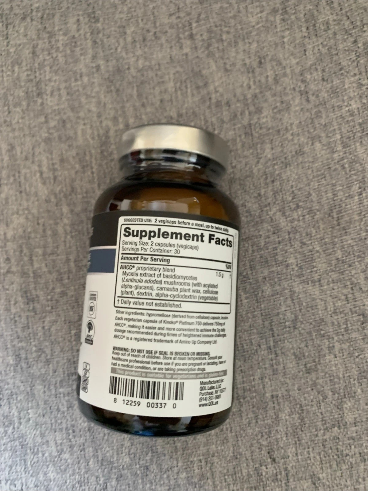 Kinoko Platinum AHCC 750 mg Immune Supplement Quality of Life  60 Count EXP 5/28
