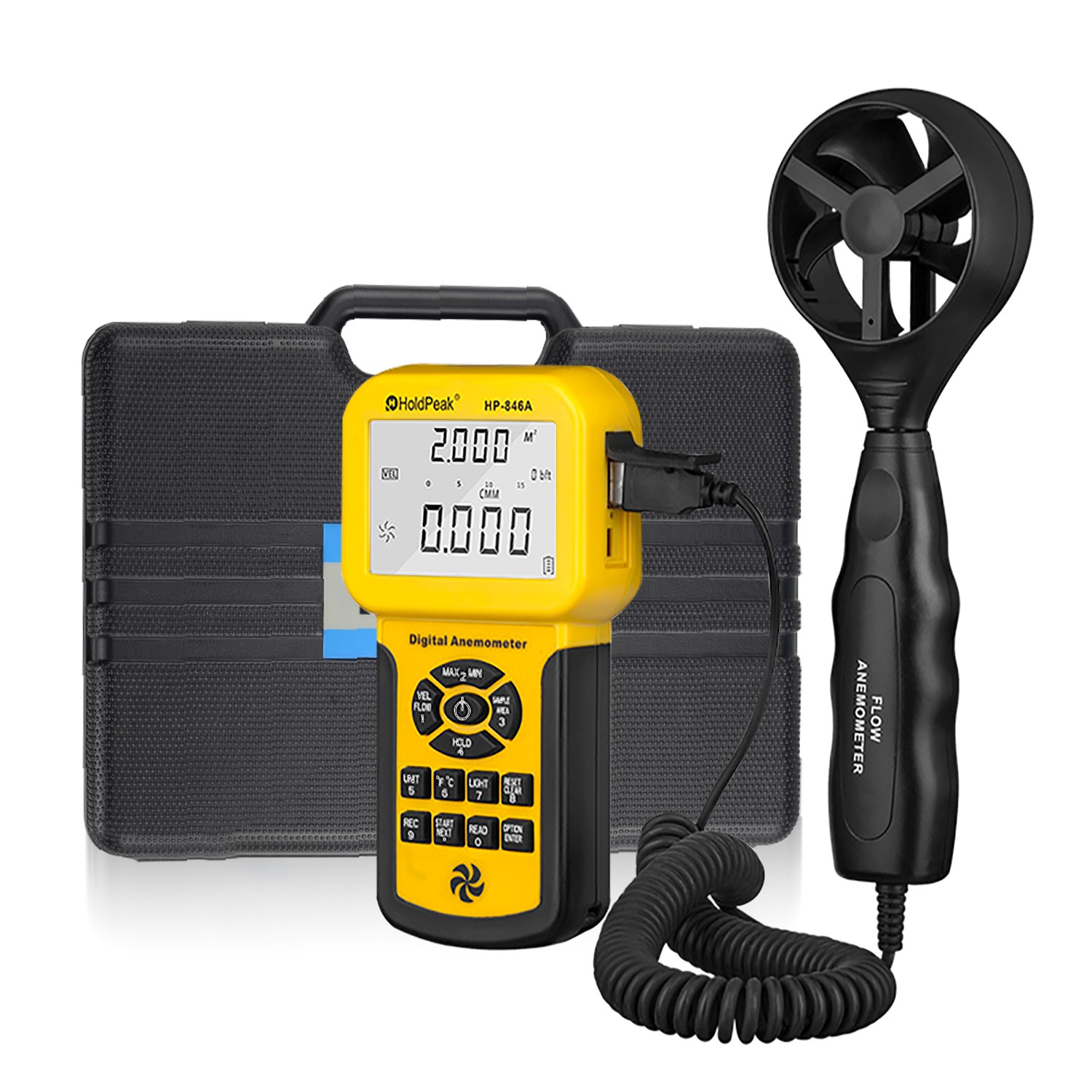 Anemometer Handheld CFM CMM Meter HVAC Wind Speed Air Flow Volume Test Max 45m/s