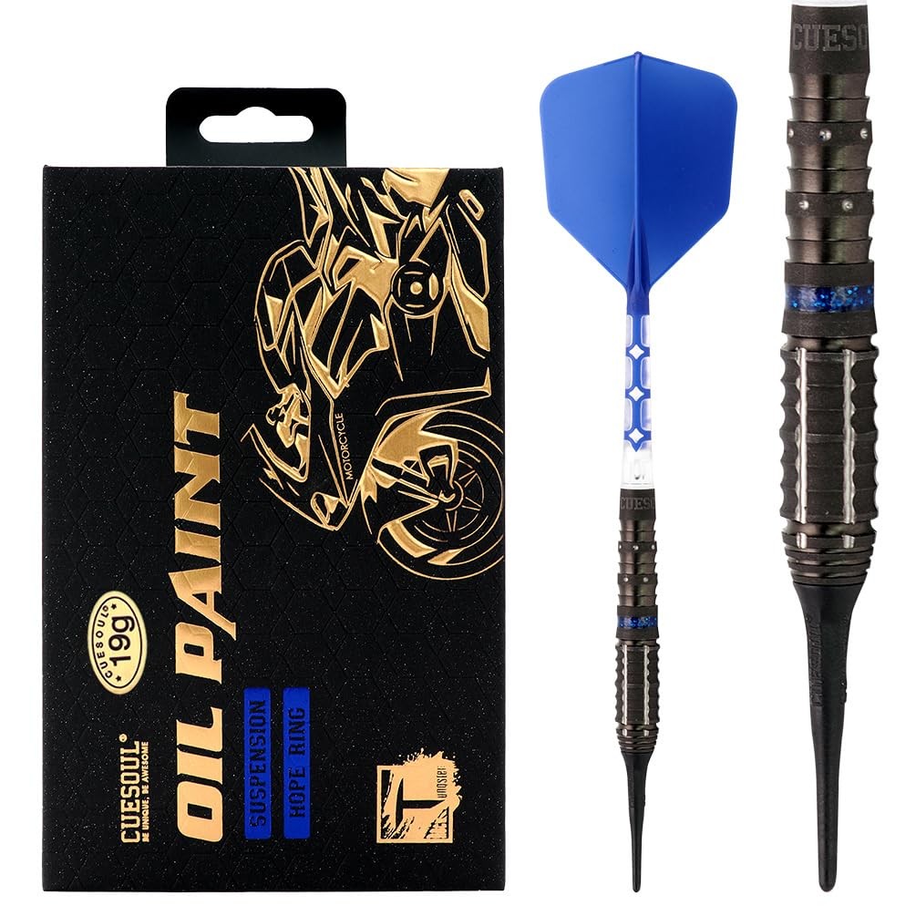 CUESOUL Suspension 19g Soft Tip 90% Tungsten Darts Set, Oil Paint Finish, ROST T