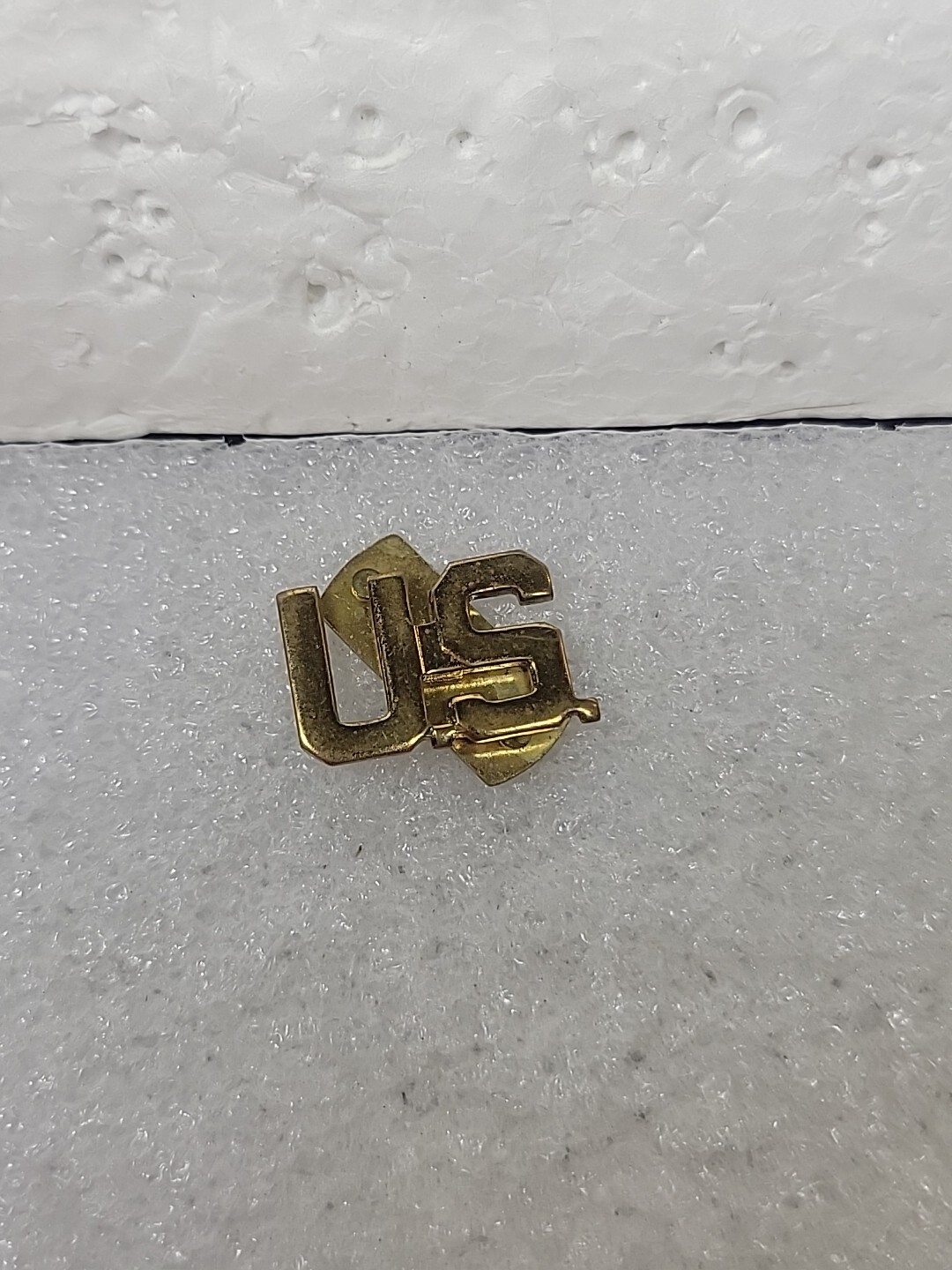 US Military "U.S." Script Gold Toned Lapel Pin Dual Clutch Back Vintage