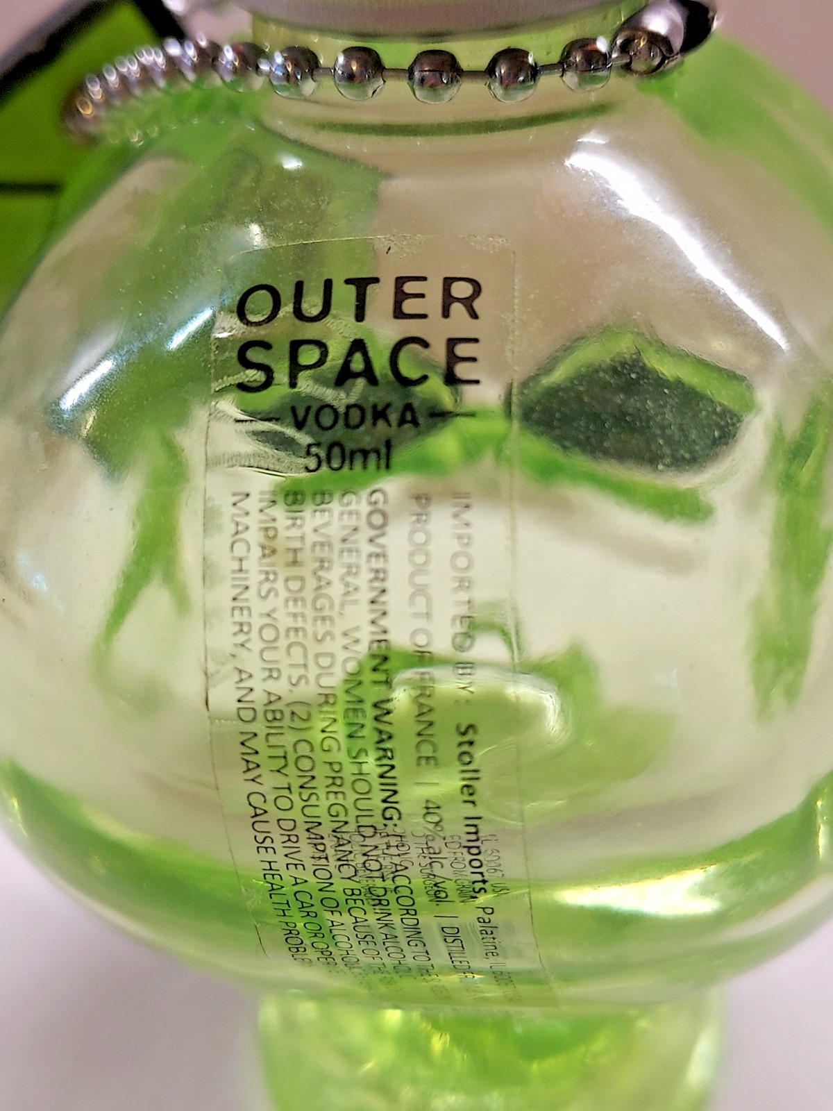 Outer Space Vodka Alien Head Bottle EMPTY 50ml Green Glass w/Tag 3.5"